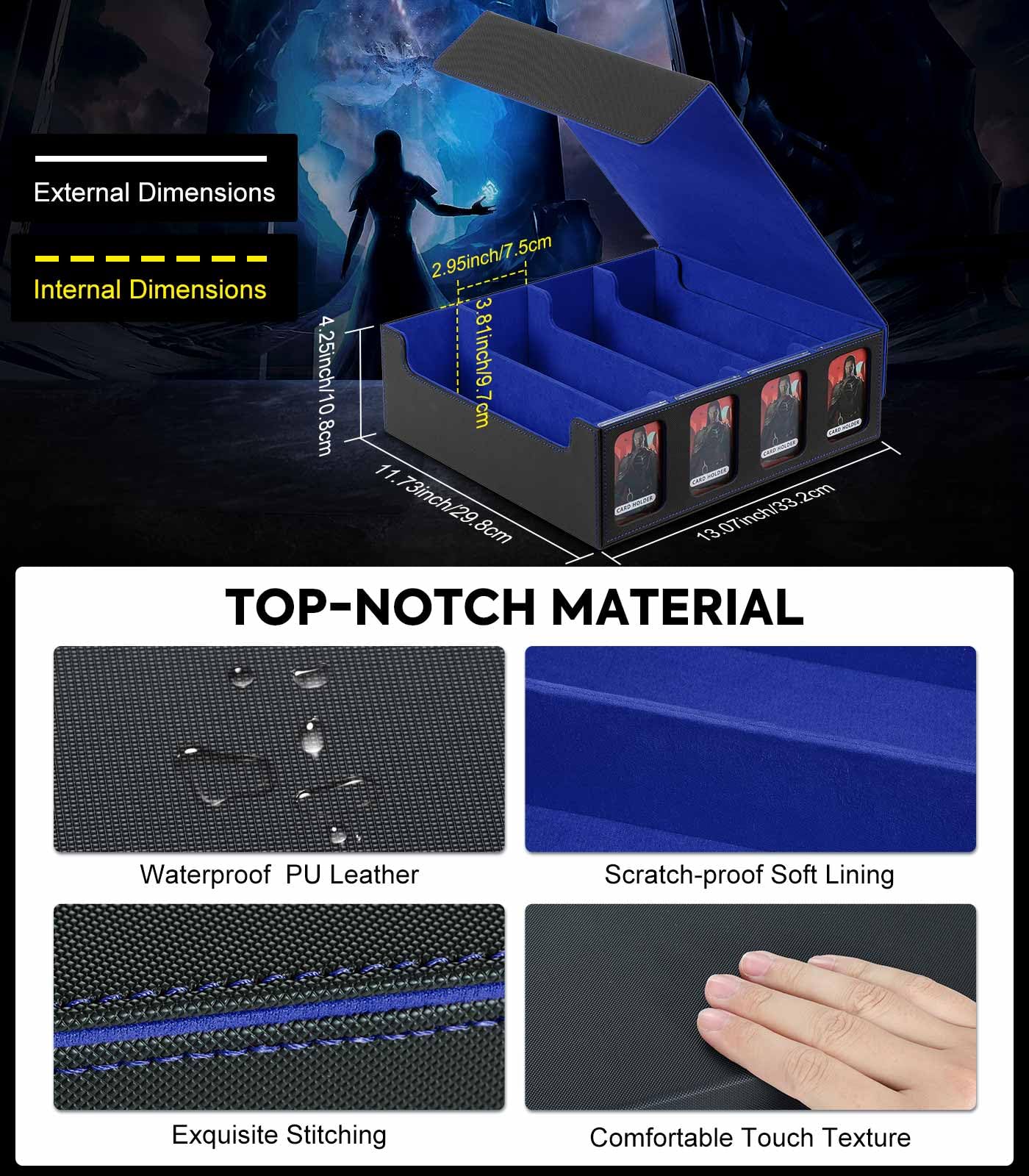 MoKo Card Storage Box for Trading Cards – 3000+ Deck Capacity, 24 Dividers, 4 Card Supporters, Display Windows