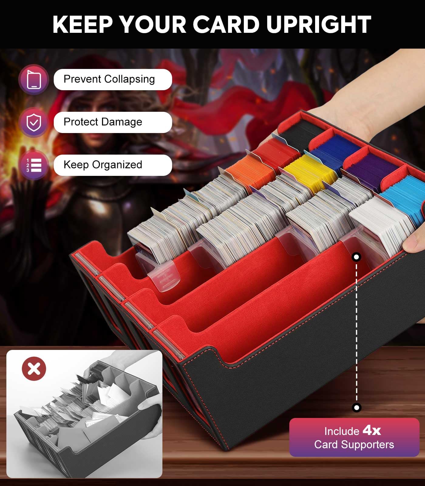 MoKo Card Storage Box: 3000+ Cards, 24 Dividers, 4 Supports, 4 Display Windows
