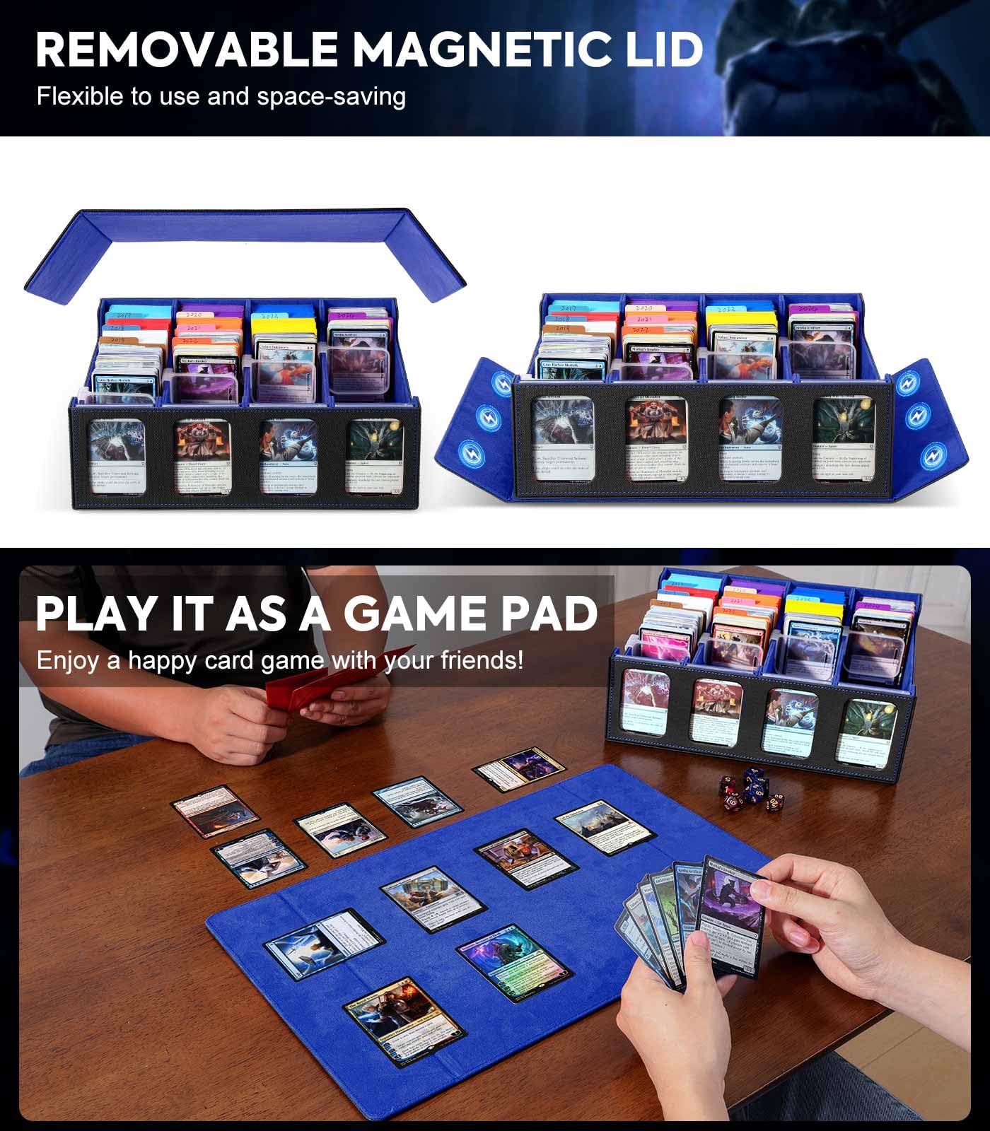 MoKo Card Storage Box for Trading Cards – 3000+ Deck Capacity, 24 Dividers, 4 Card Supporters, Display Windows
