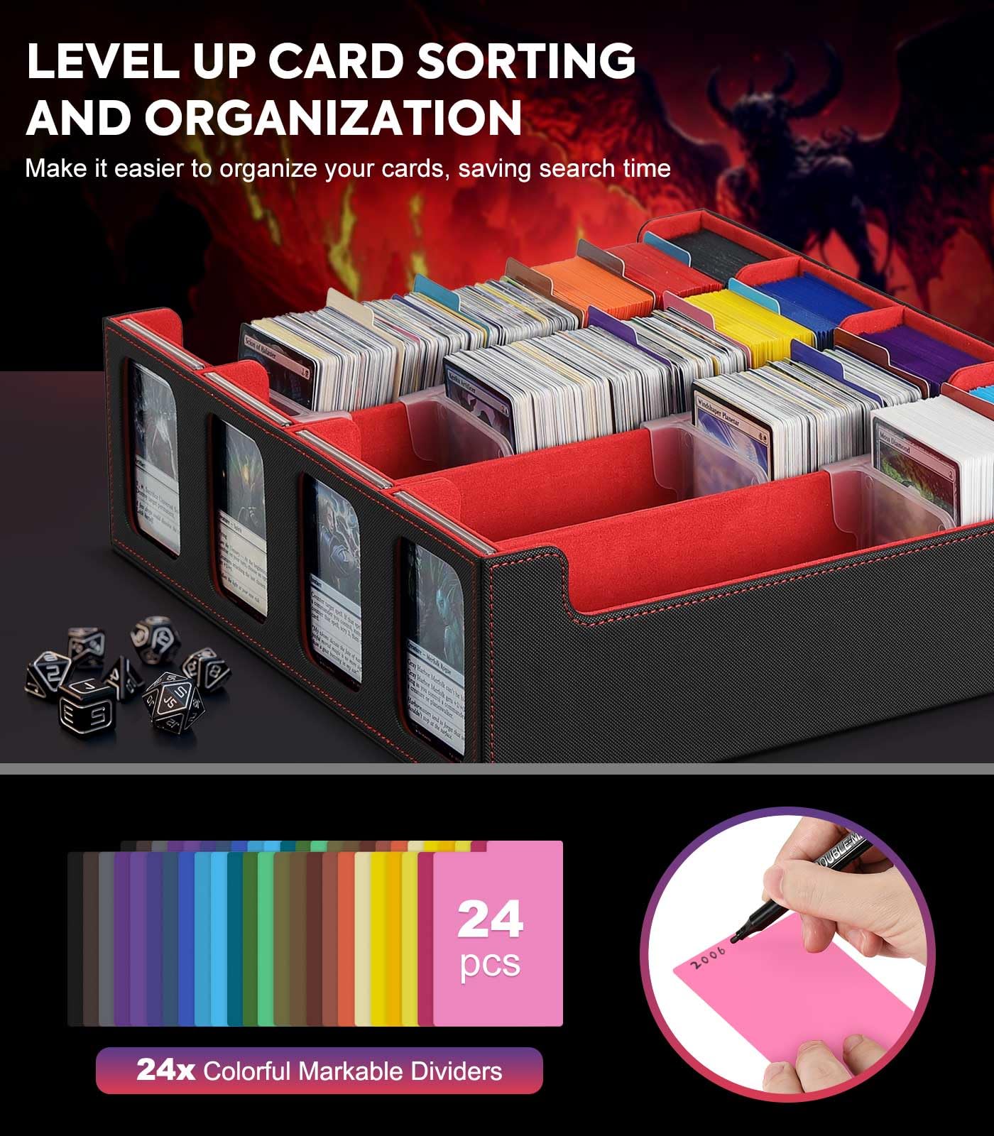 MoKo Card Storage Box: 3000+ Cards, 24 Dividers, 4 Supports, 4 Display Windows