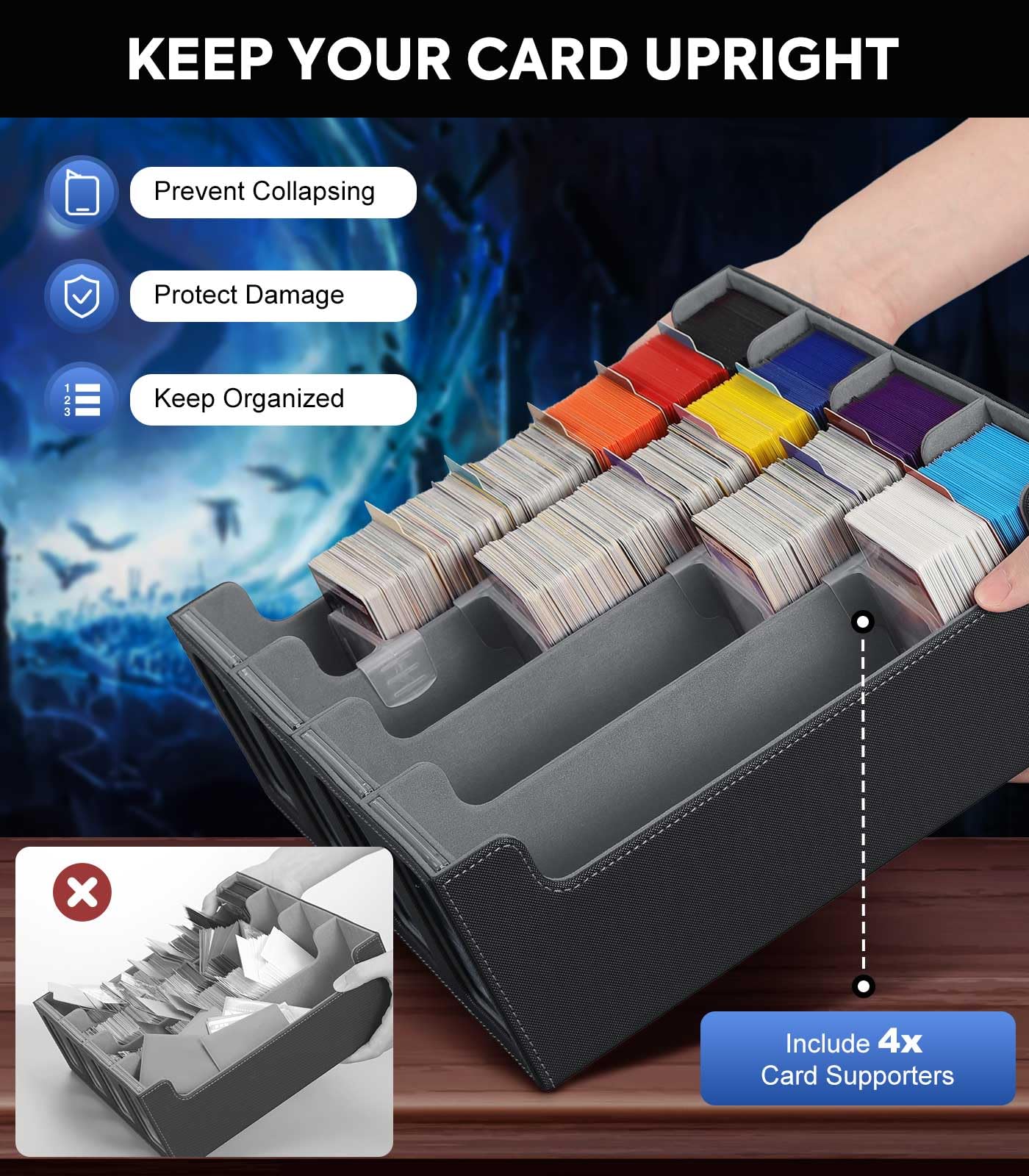 MoKo Card Storage Box for Trading Cards – 3000+ Capacity, 4 Display Windows, 24 Dividers, Magnetic Closure