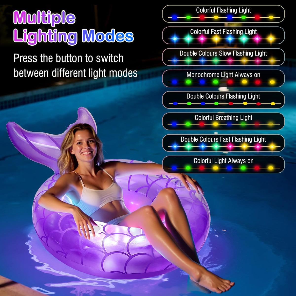 MoKo 42-Inch Mermaid Tail LED Pool Float with Cup Holder & Handles