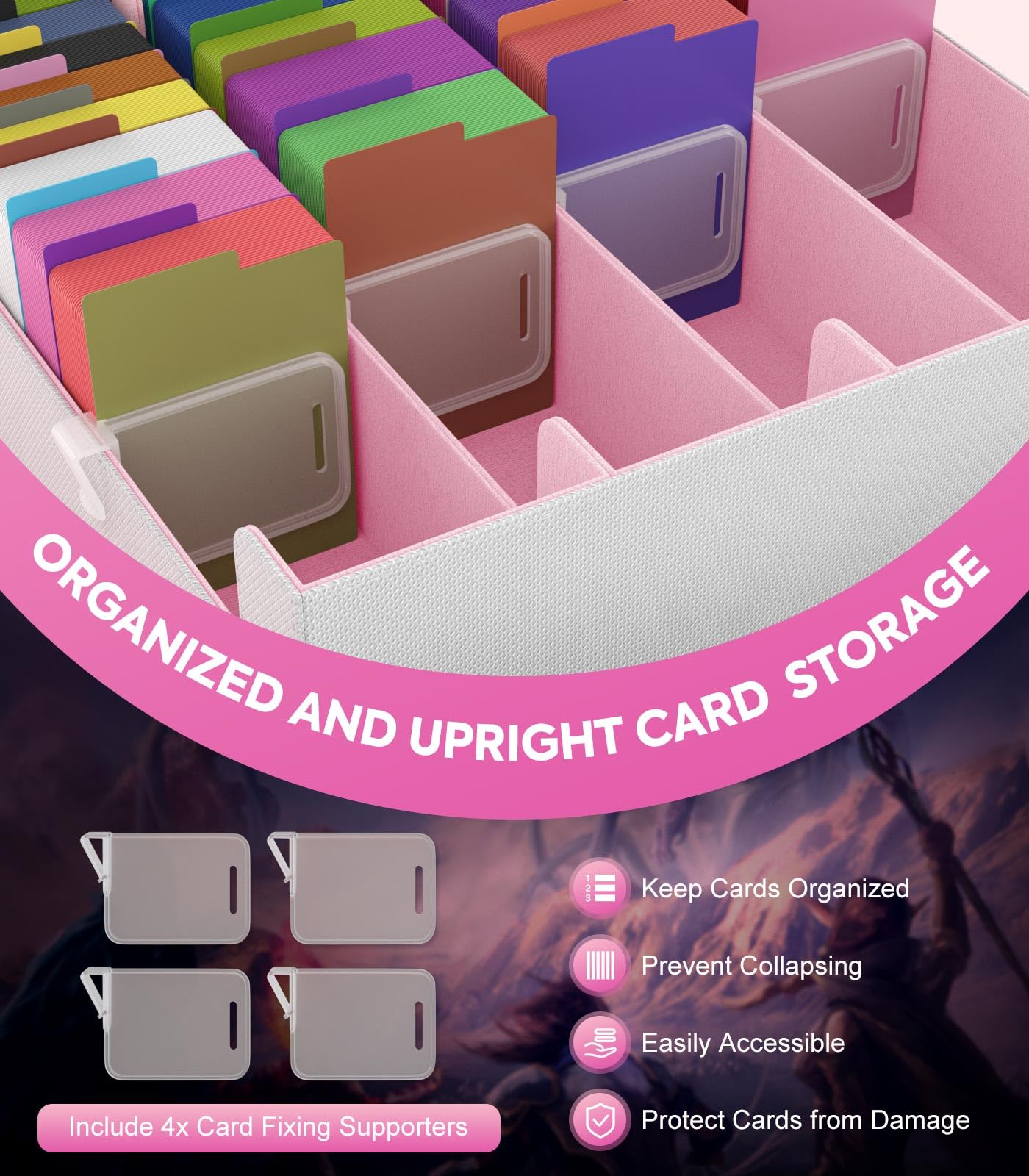 MoKo Trading Card Storage Box – 3000+ Capacity, 24 Dividers, 4 Supports, Magnetic Closure