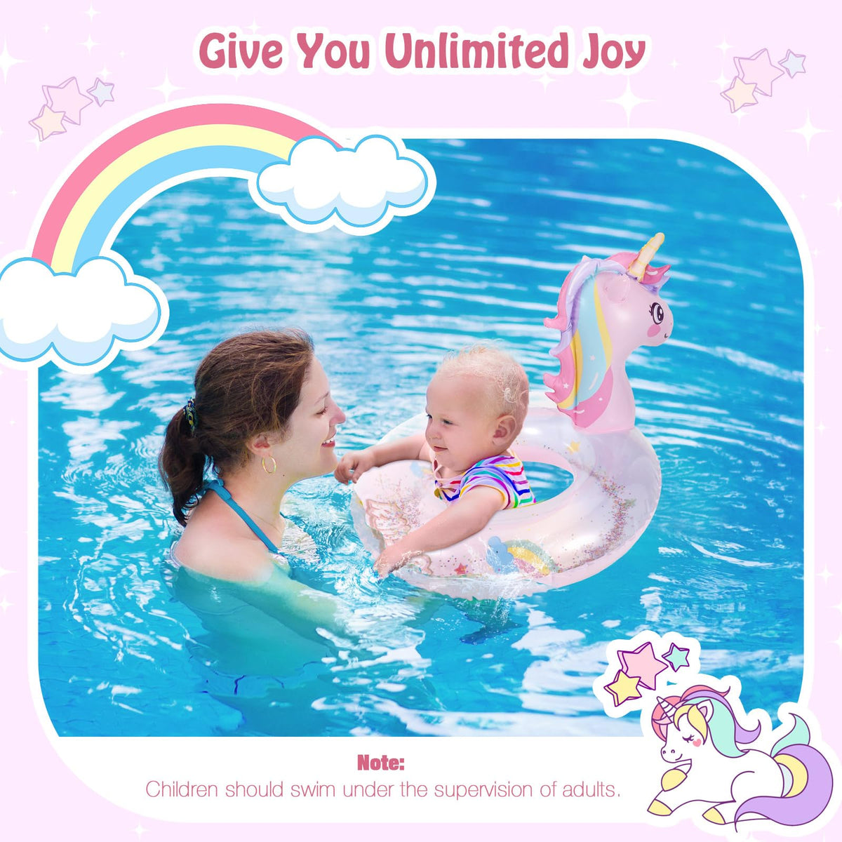 MoKo Unicorn Glitter Pool Float – Pink Sequin Swim Ring for Kids