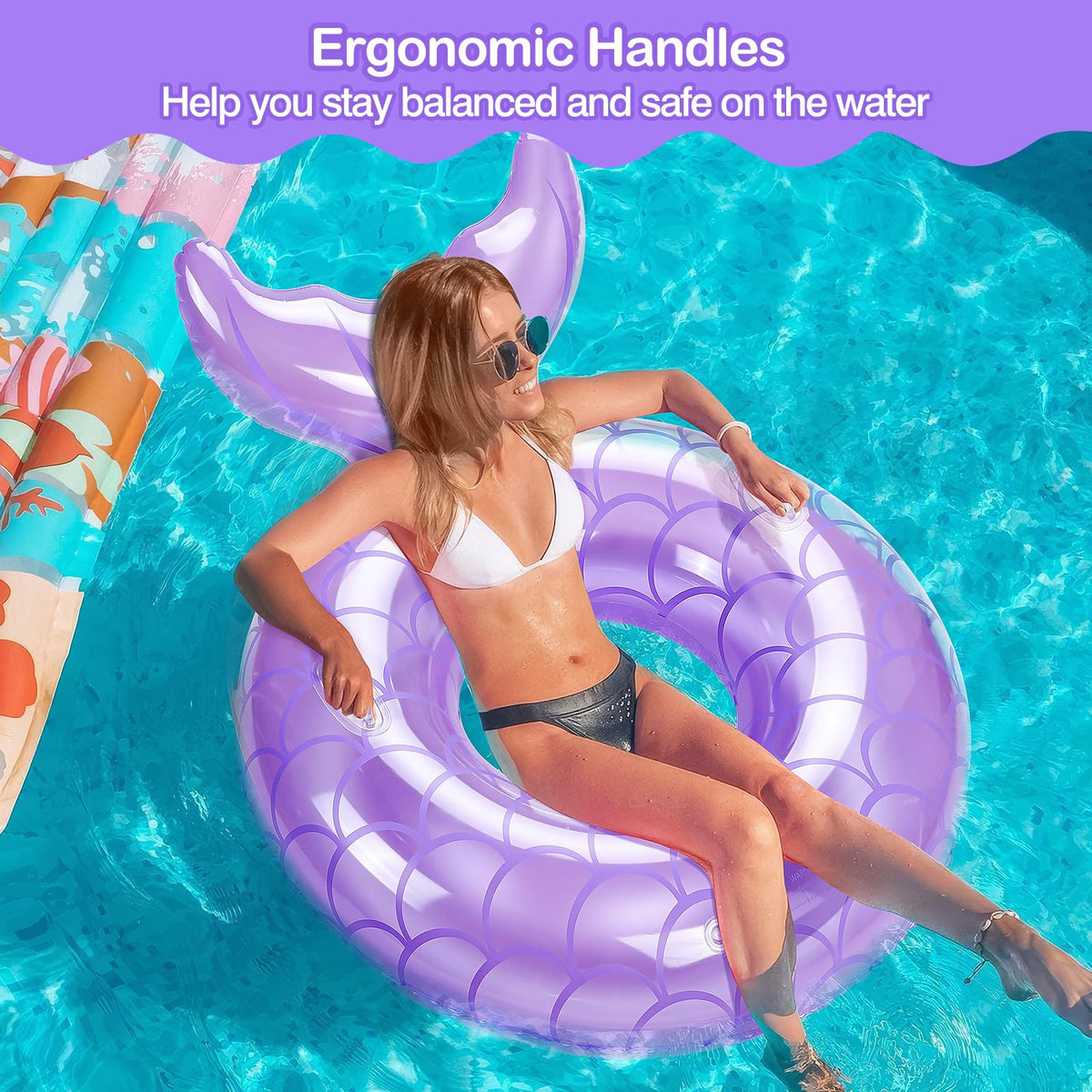 MoKo Inflatable Pool Ring for Adults with Handles – Large 42in, Purple