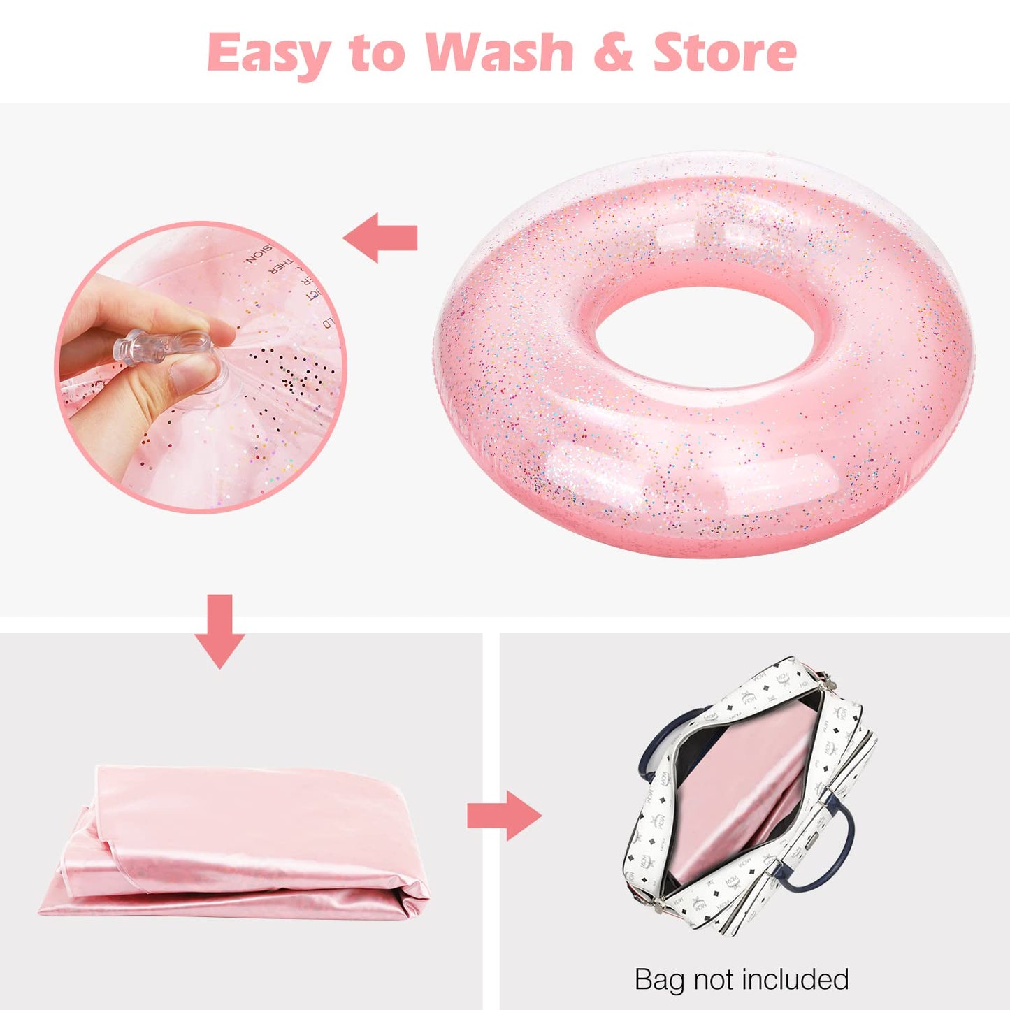 MoKo Glitter Rose Gold Swim Rings – 90cm Inflatable Pool Ring