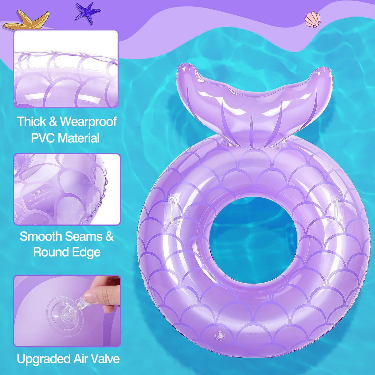 MoKo Inflatable Pool Ring for Adults with Handles – Large 42in, Purple