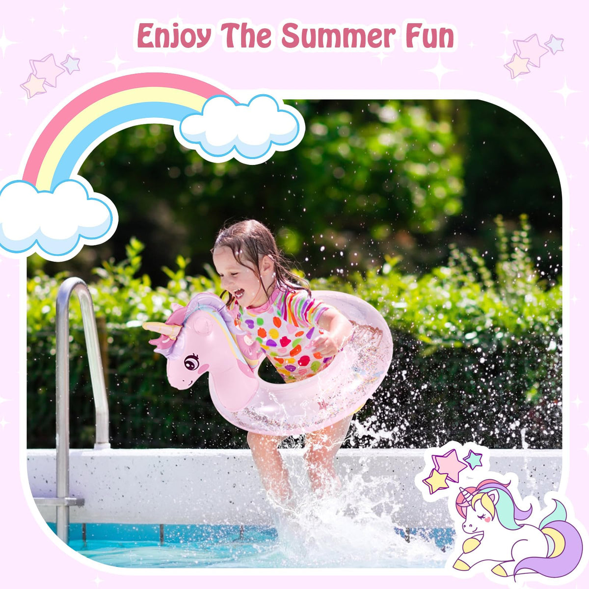 MoKo Unicorn Glitter Pool Float – Pink Sequin Swim Ring for Kids