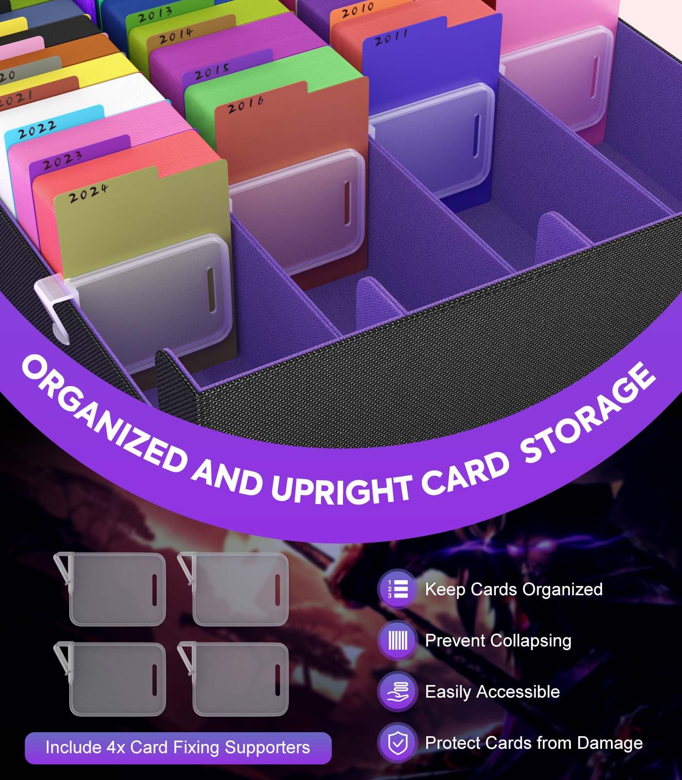 MoKo Trading Card Storage Box – 3000+ Capacity, 4-Row Deck Box with 24 Dividers & Magnetic Closure