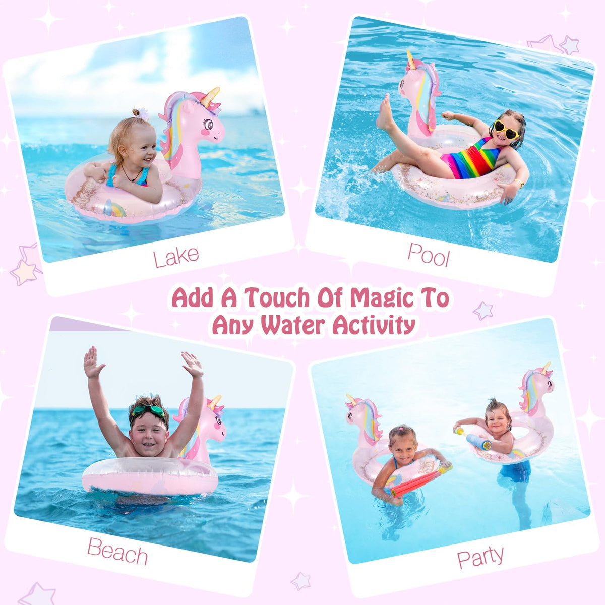 MoKo Unicorn Glitter Pool Float – Pink Sequin Swim Ring for Kids