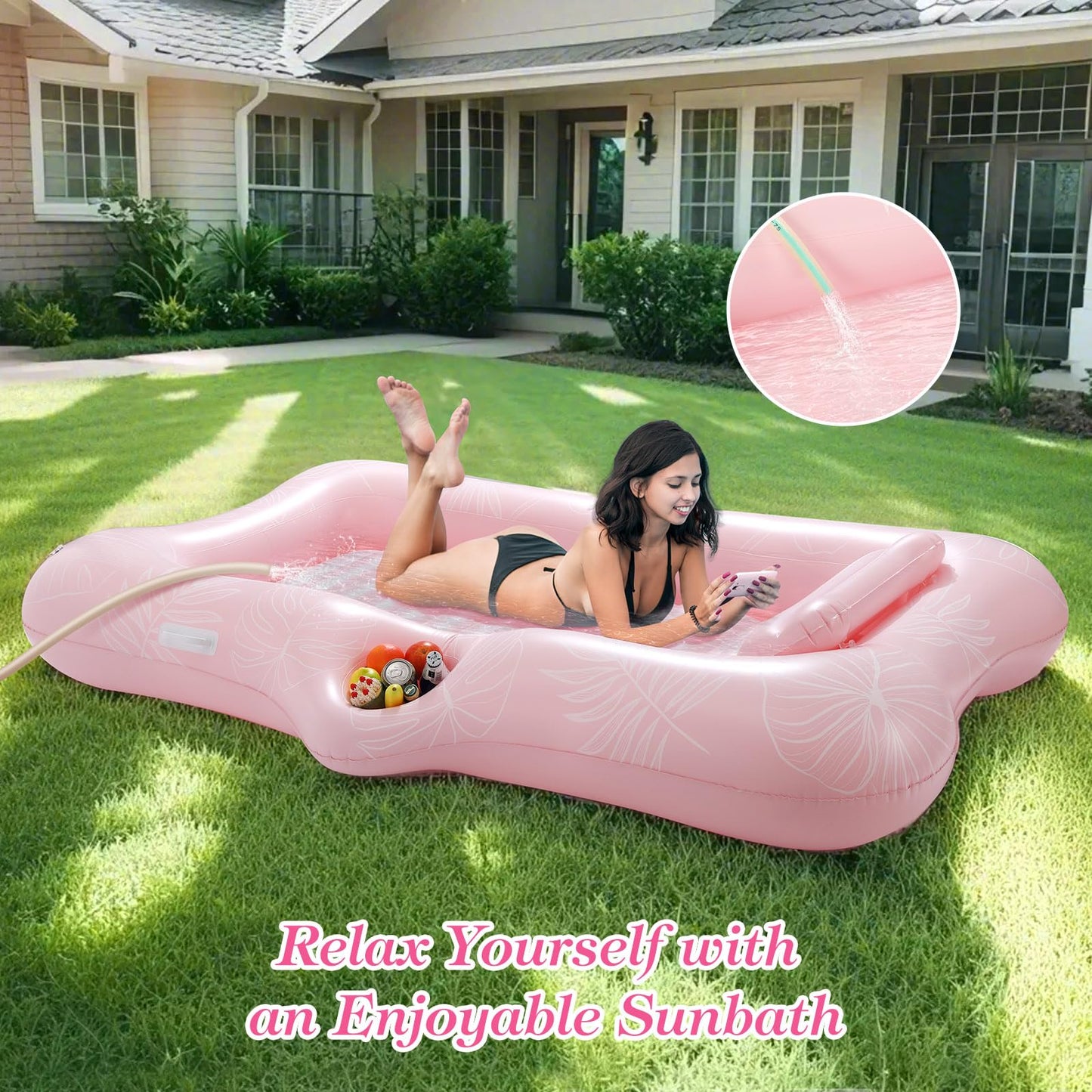 MoKo Pool Floats Adult – 82x50 Large Floating Bed with Ice Bar (Pink Leaf)