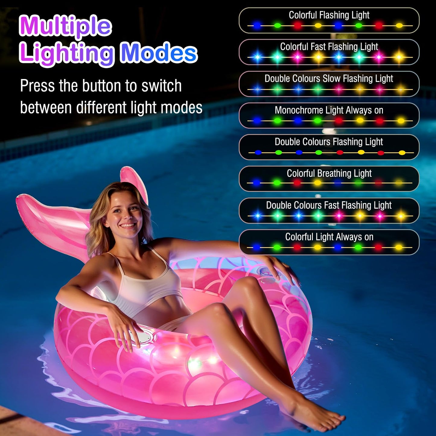 MoKo 42-Inch Lighted Mermaid Tail Pool Floats for Adults – LED Pool Toy with Cup Holder