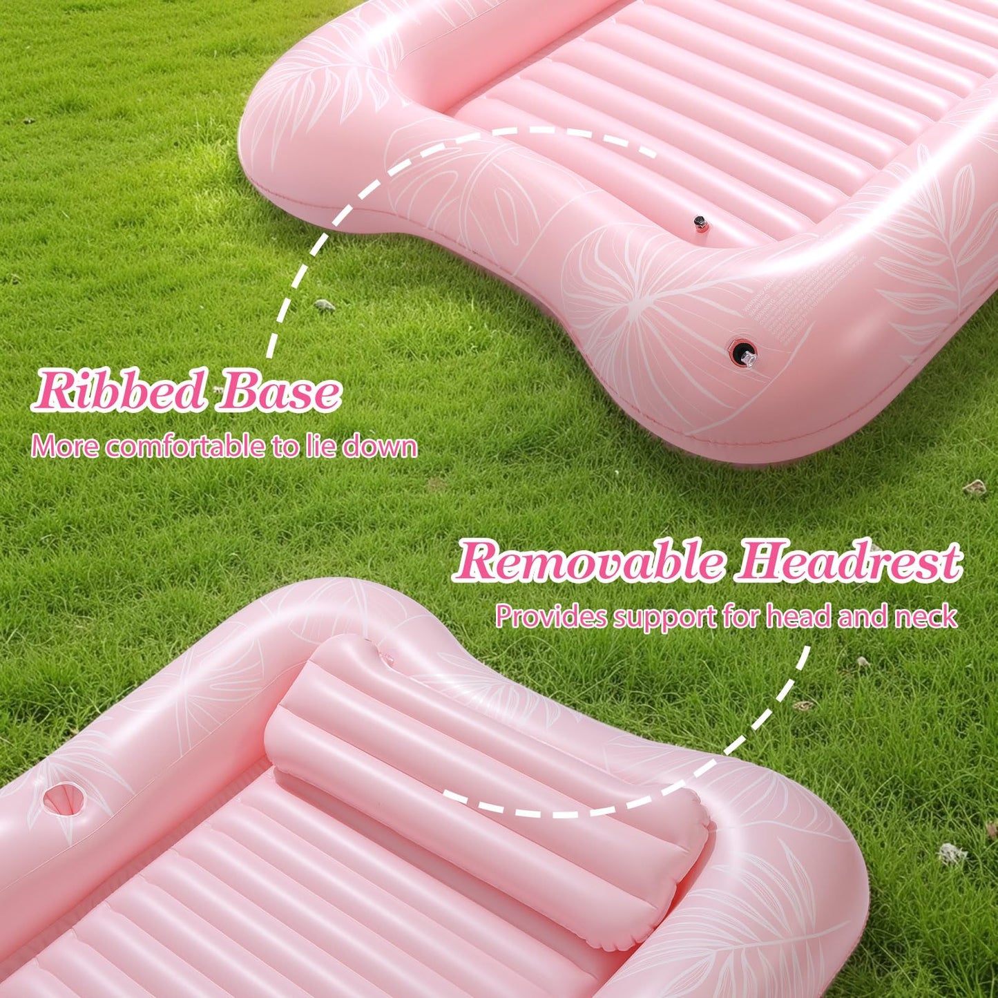 MoKo Pool Floats Adult – 82x50 Large Floating Bed with Ice Bar (Pink Leaf)