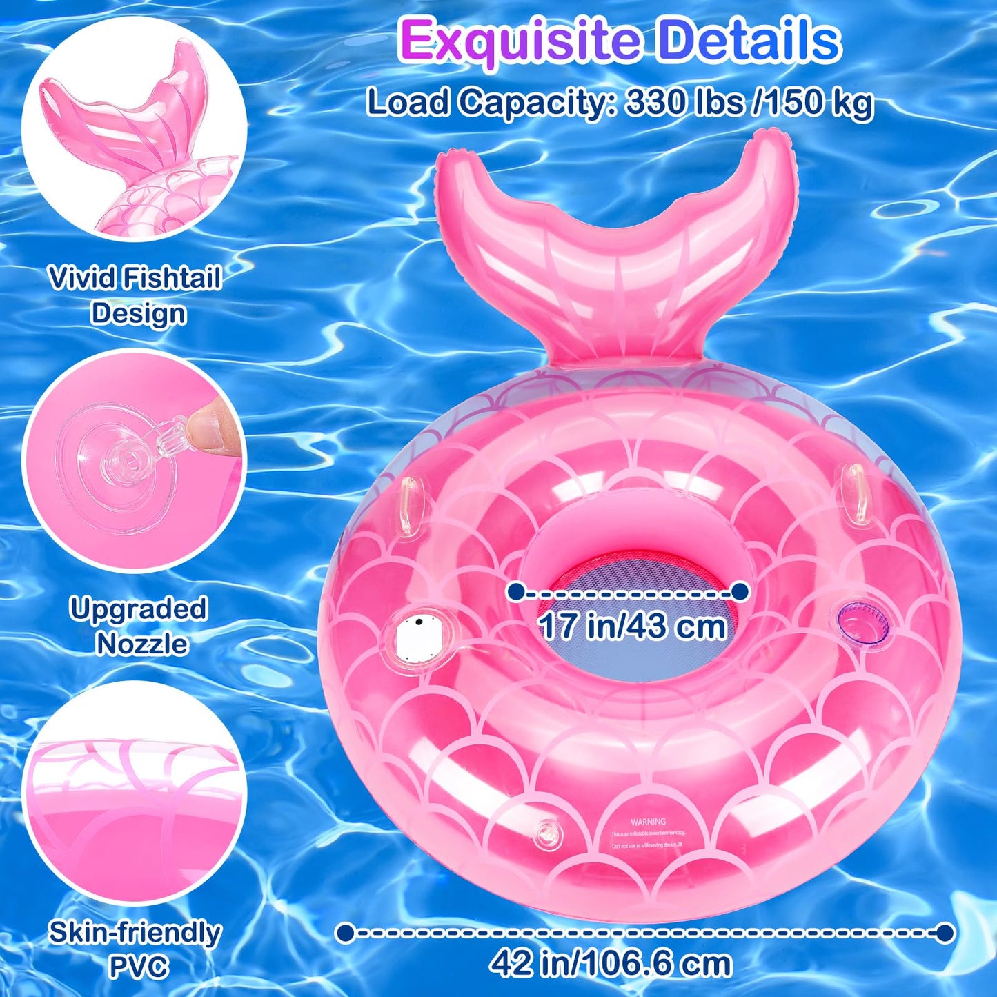 MoKo 42-Inch Lighted Mermaid Tail Pool Floats for Adults – LED Pool Toy with Cup Holder