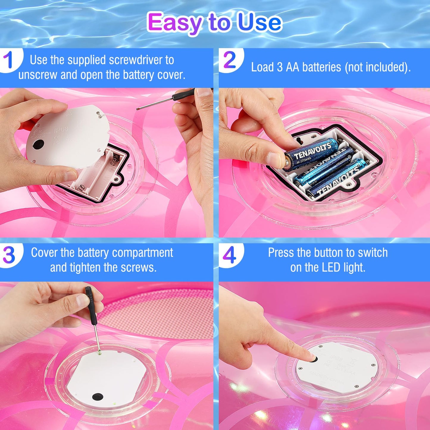 MoKo 42-Inch Lighted Mermaid Tail Pool Floats for Adults – LED Pool Toy with Cup Holder