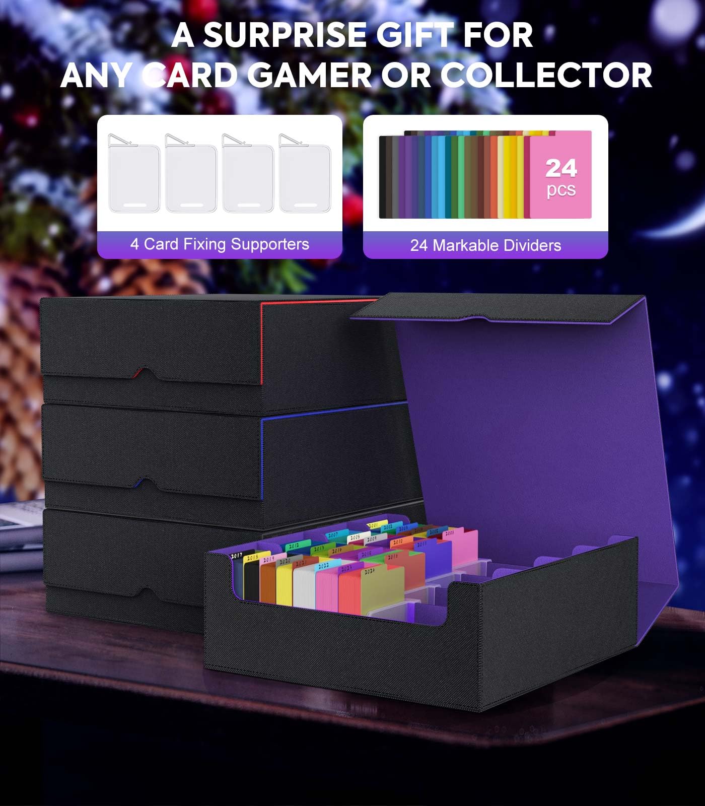 MoKo Trading Card Storage Box – 3000+ Capacity, 4-Row Deck Box with 24 Dividers & Magnetic Closure