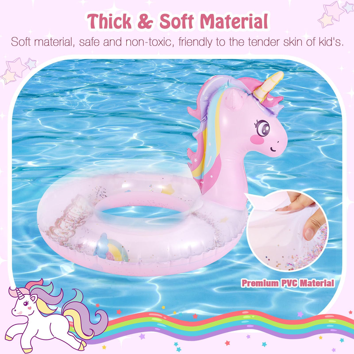 MoKo Unicorn Glitter Pool Float – Pink Sequin Swim Ring for Kids