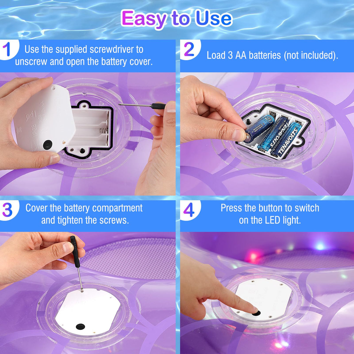 MoKo 42-Inch Mermaid Tail LED Pool Float with Cup Holder & Handles