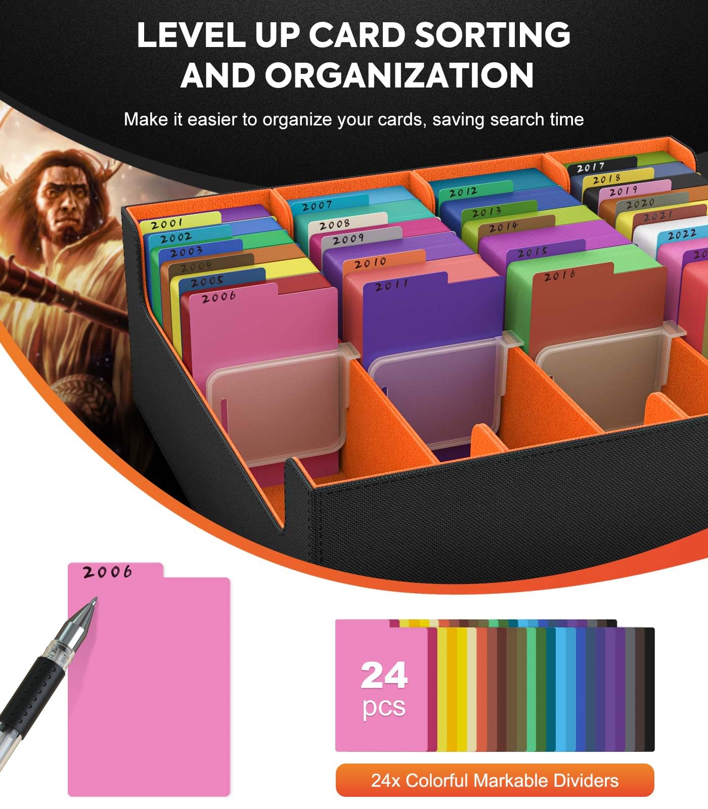 MoKo Trading Card Storage Box | 3000+ Capacity, 24 Dividers, 4 Card Supporters, PU Leather