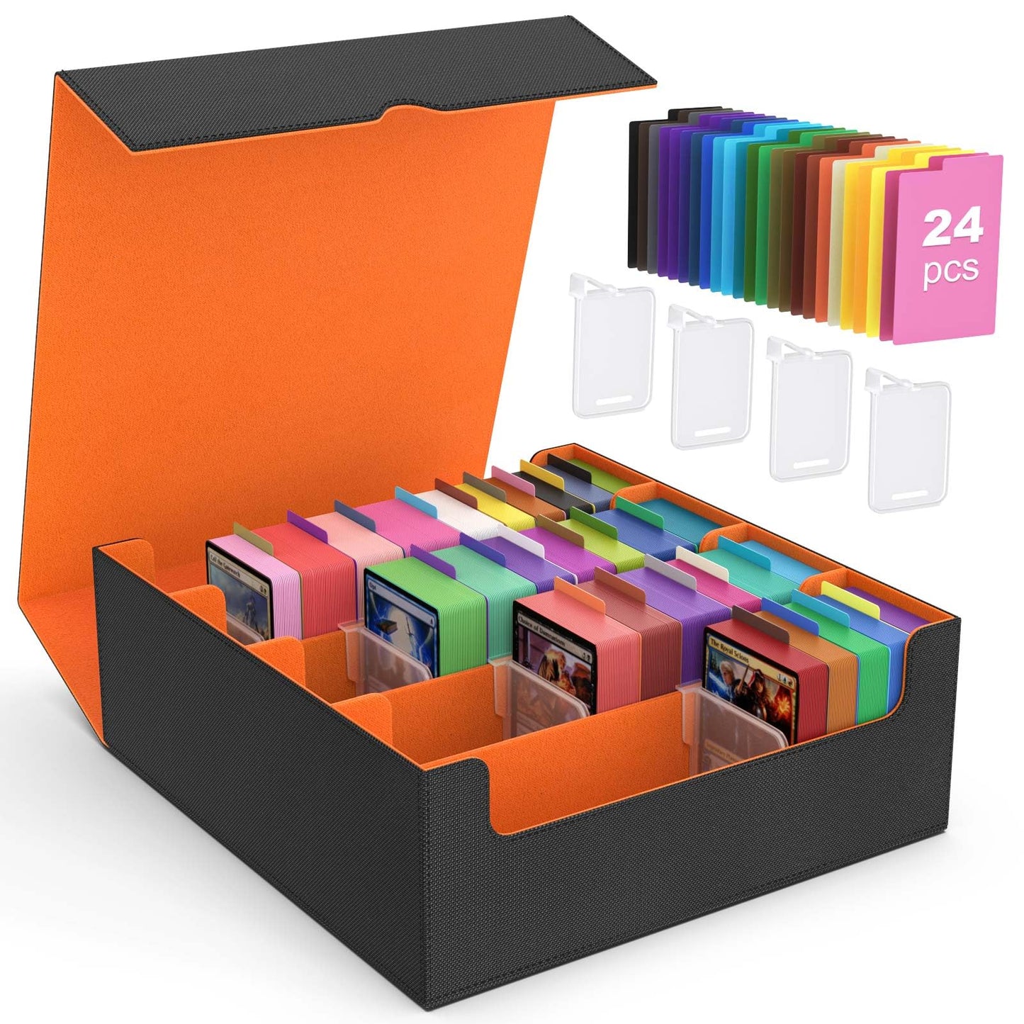 MoKo Trading Card Storage Box | 3000+ Capacity, 24 Dividers, 4 Card Supporters, PU Leather