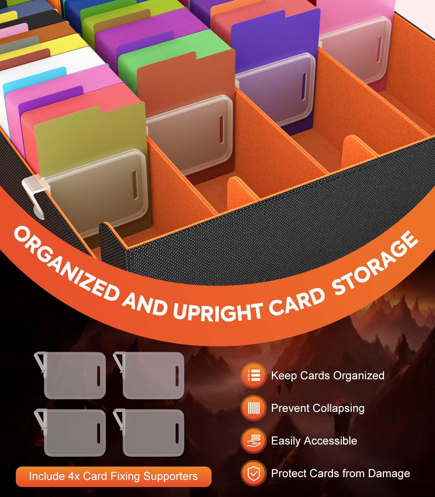 MoKo Trading Card Storage Box | 3000+ Capacity, 24 Dividers, 4 Card Supporters, PU Leather