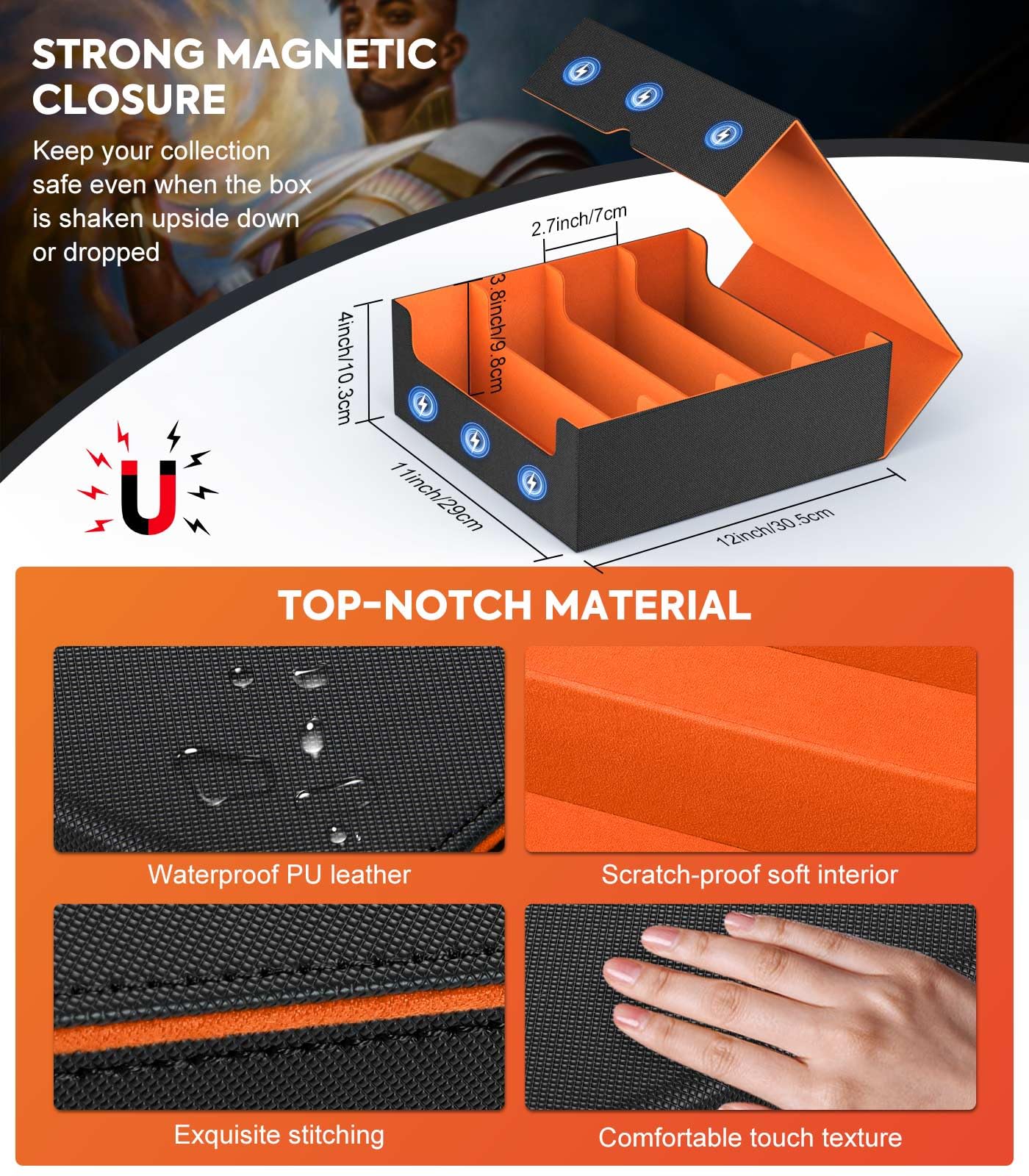 MoKo Trading Card Storage Box | 3000+ Capacity, 24 Dividers, 4 Card Supporters, PU Leather