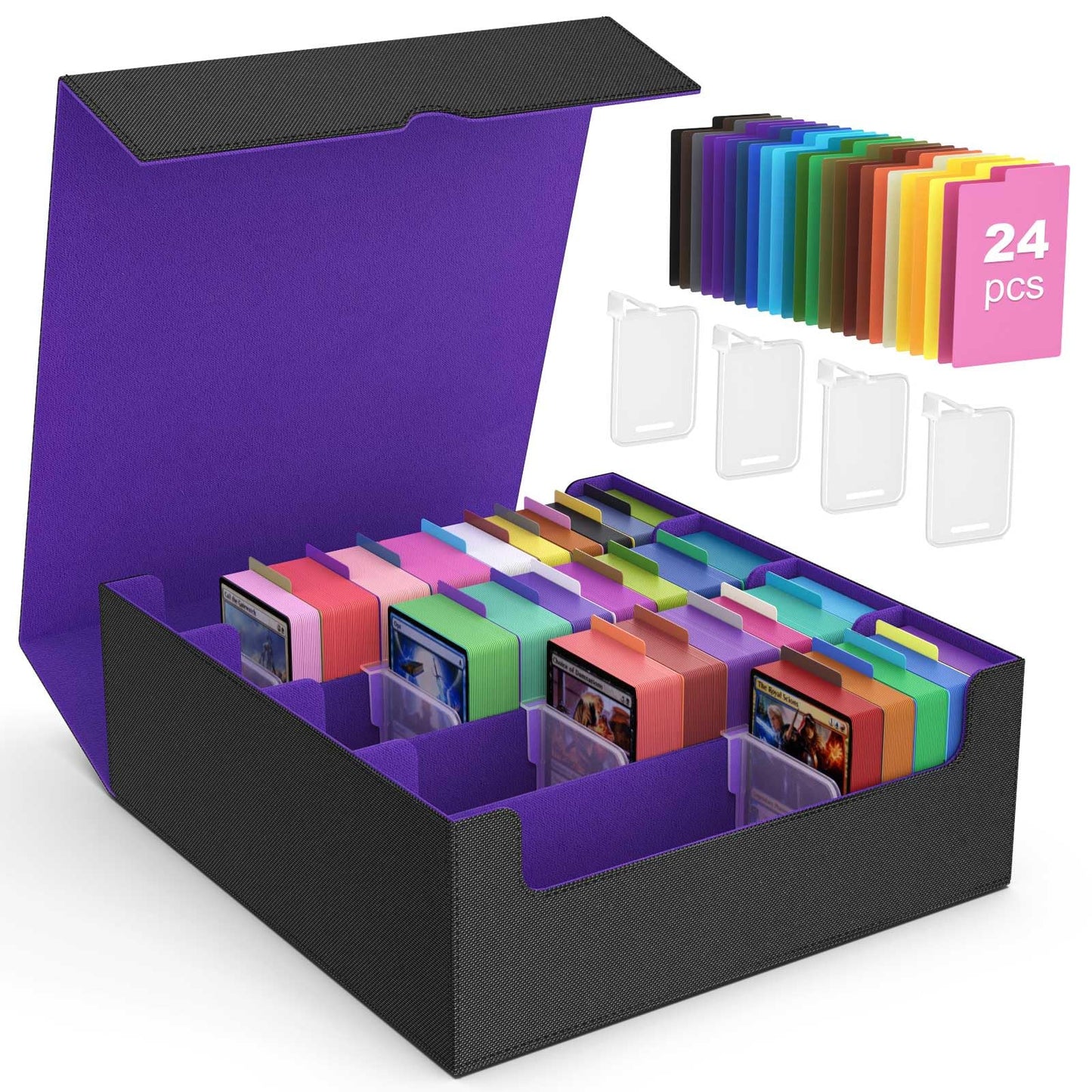 MoKo Trading Card Storage Box – 3000+ Capacity, 4-Row Deck Box with 24 Dividers & Magnetic Closure