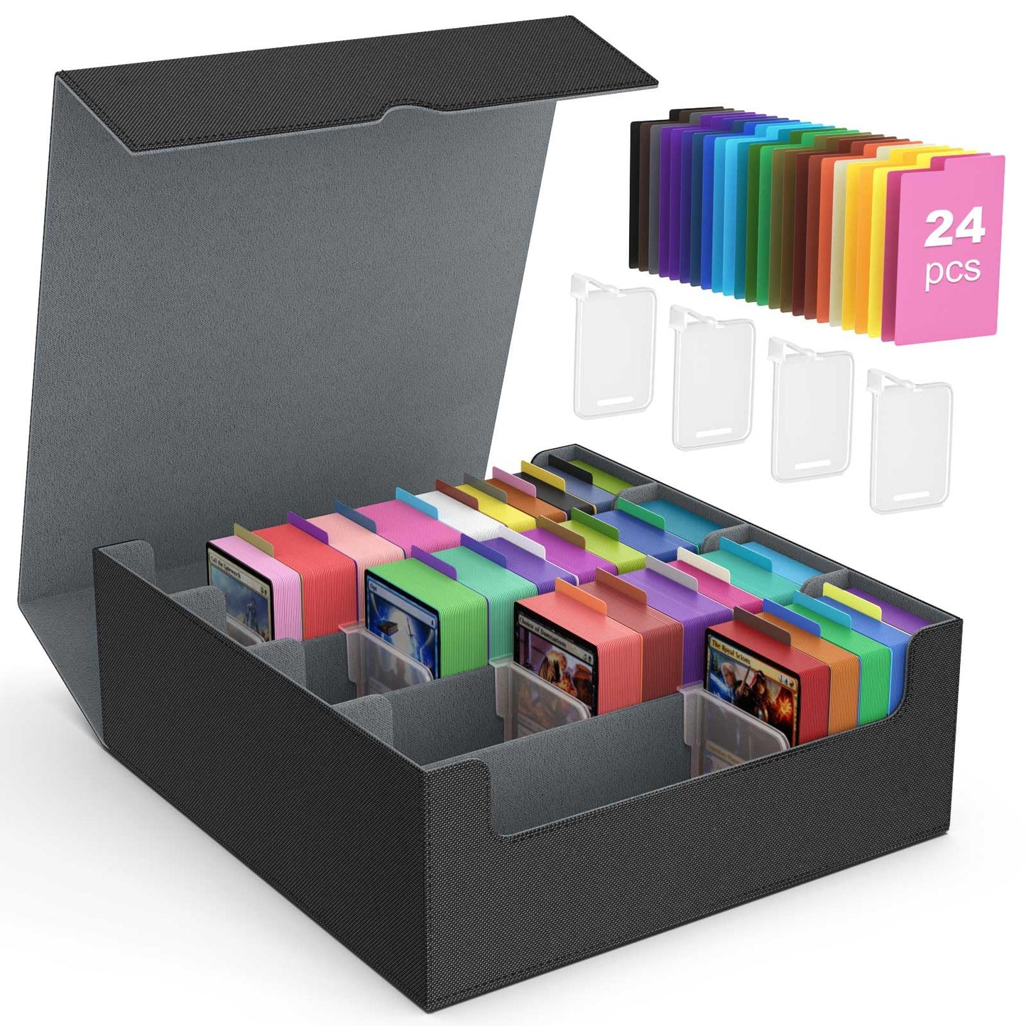 MoKo Trading Card Storage Box - 3000+ Capacity Deck Box with 4 Supports & 24 Dividers
