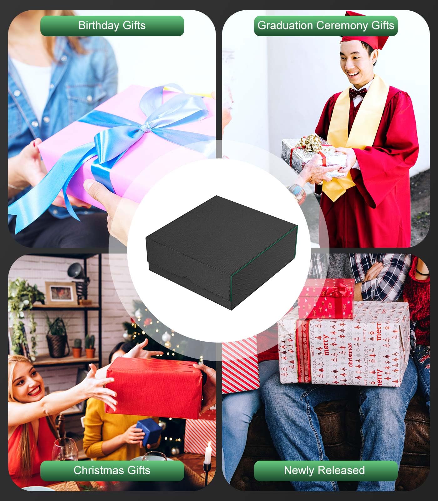 MoKo Trading Card Storage Box – 3000+ Card Capacity, 4 Card Supports, 24 Dividers, Magnetic Closure, Green