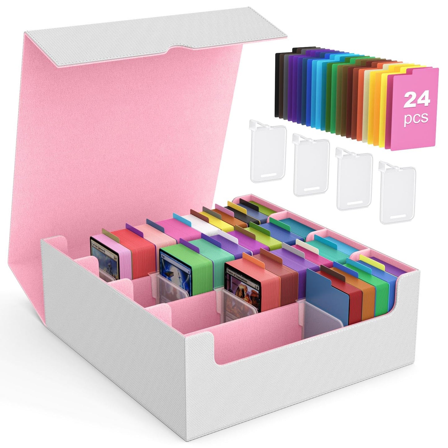 MoKo Trading Card Storage Box – 3000+ Capacity, 24 Dividers, 4 Supports, Magnetic Closure