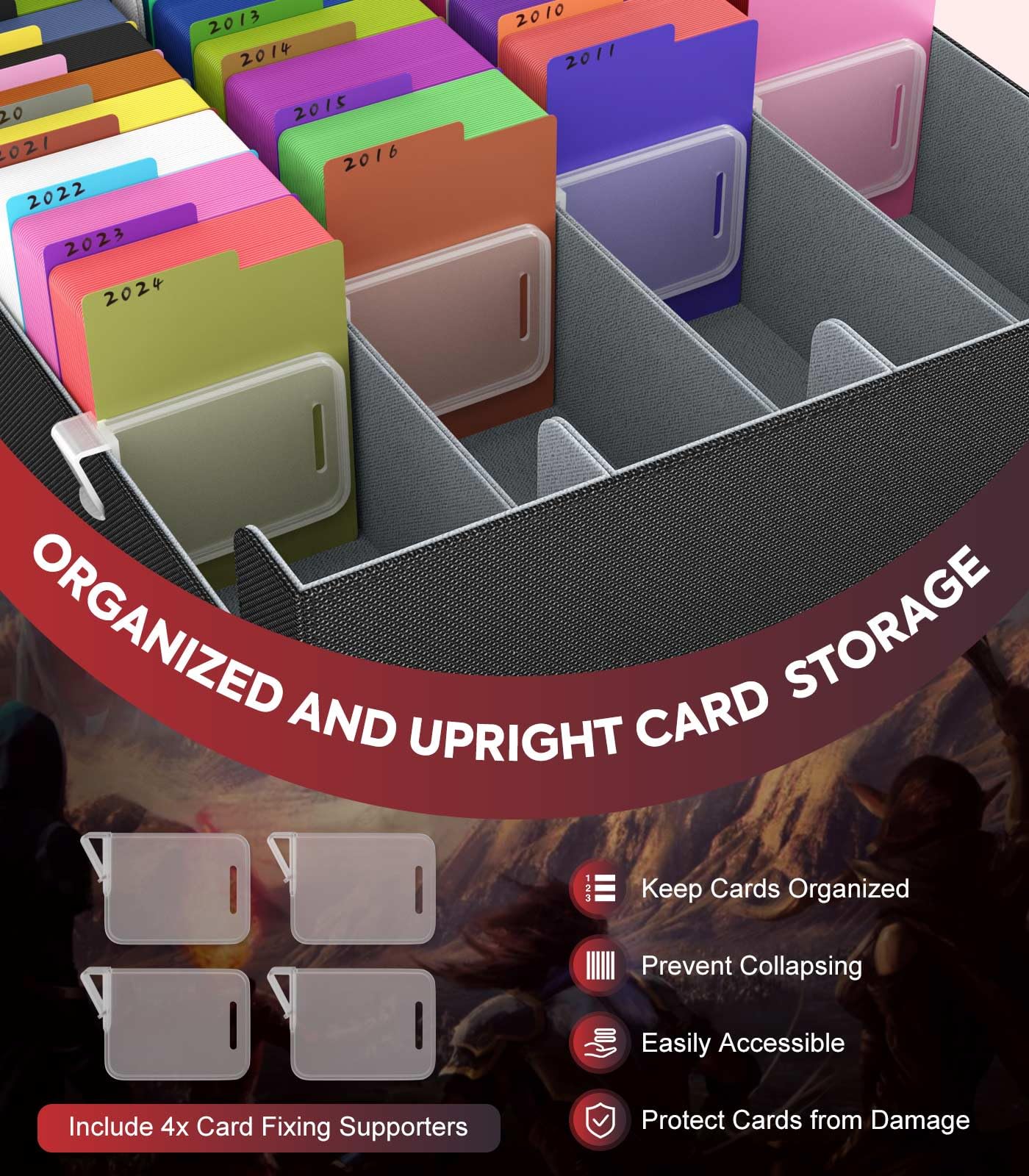 MoKo Trading Card Storage Box - 3000+ Capacity Deck Box with 4 Supports & 24 Dividers