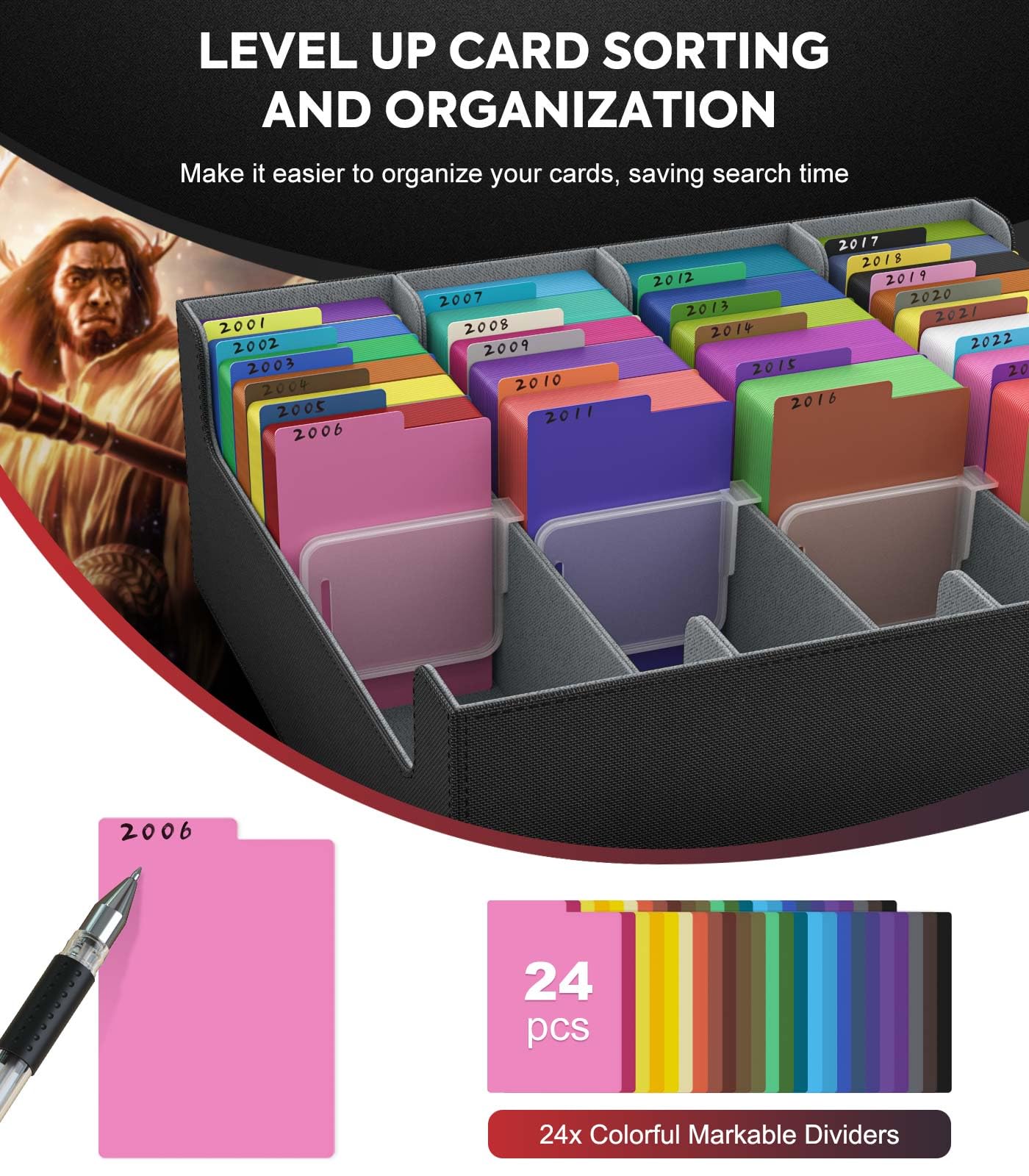 MoKo Trading Card Storage Box - 3000+ Capacity Deck Box with 4 Supports & 24 Dividers
