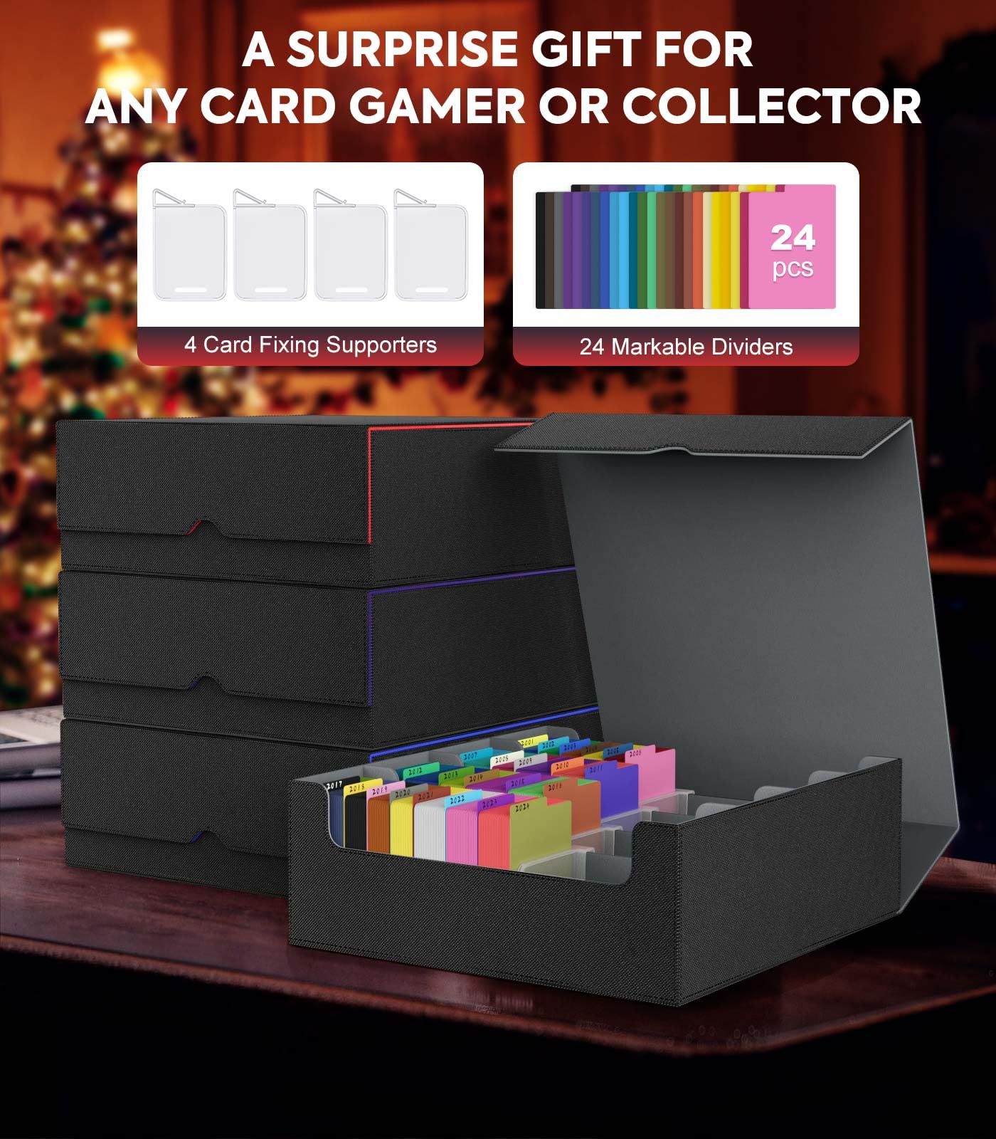 MoKo Trading Card Storage Box - 3000+ Capacity Deck Box with 4 Supports & 24 Dividers