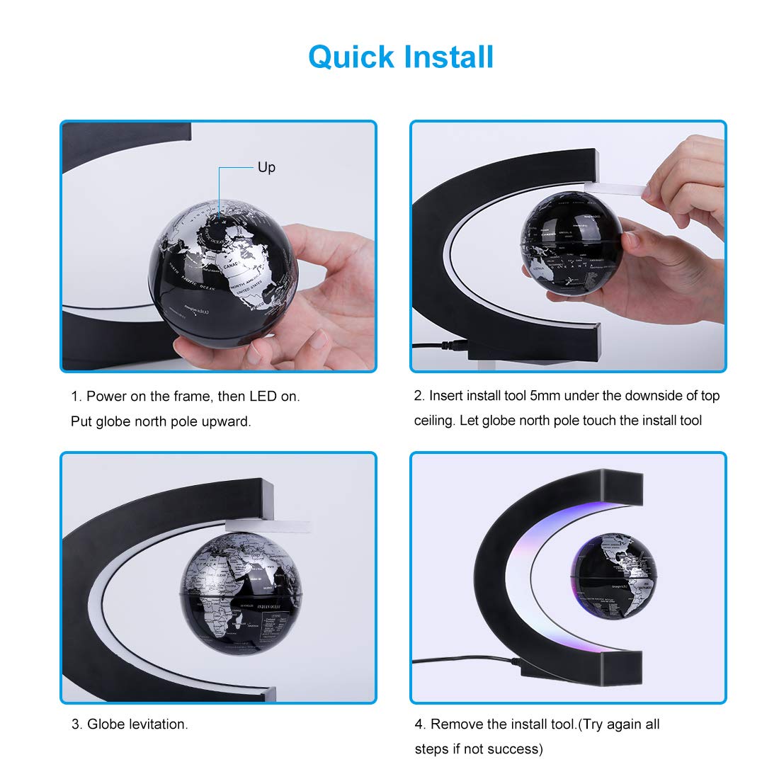 MOKOQI Magnetic Levitating Globe with LED Light – Floating Desk Display & Gift Idea