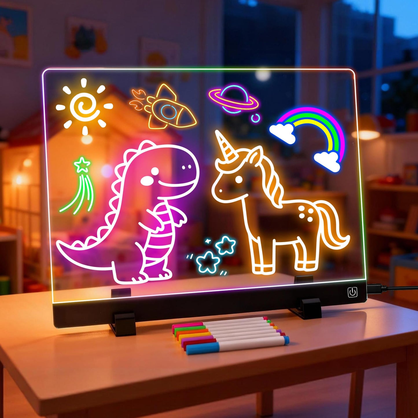 MOKOQI Kids LED Drawing Board 13.8 x 10.3 in – Light Up Doodle Tablet