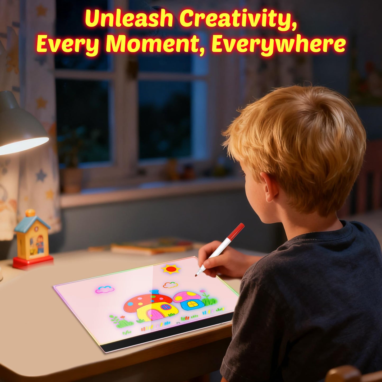 MOKOQI Kids LED Drawing Board 13.8 x 10.3 in – Light Up Doodle Tablet