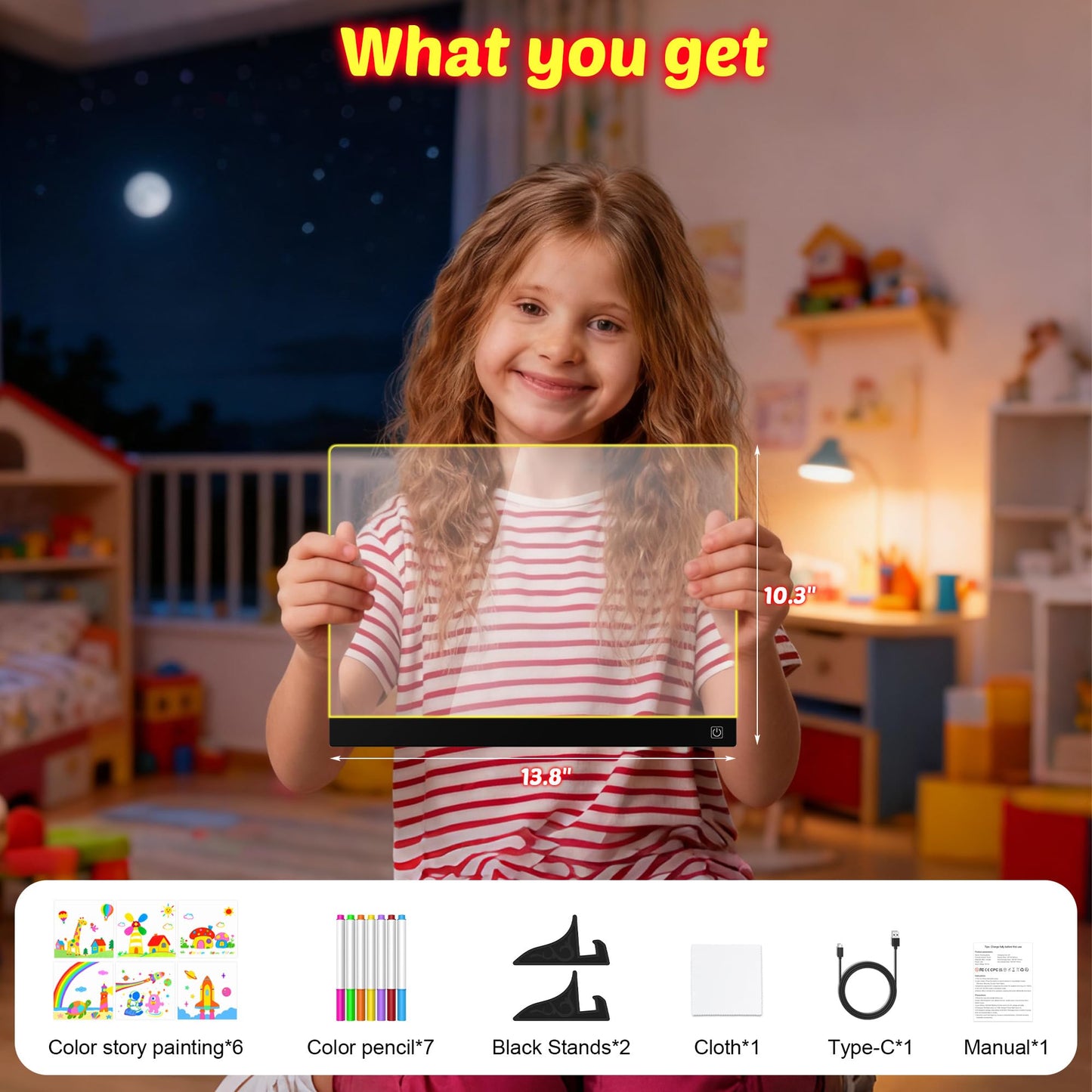 MOKOQI Kids LED Drawing Board 13.8 x 10.3 in – Light Up Doodle Tablet