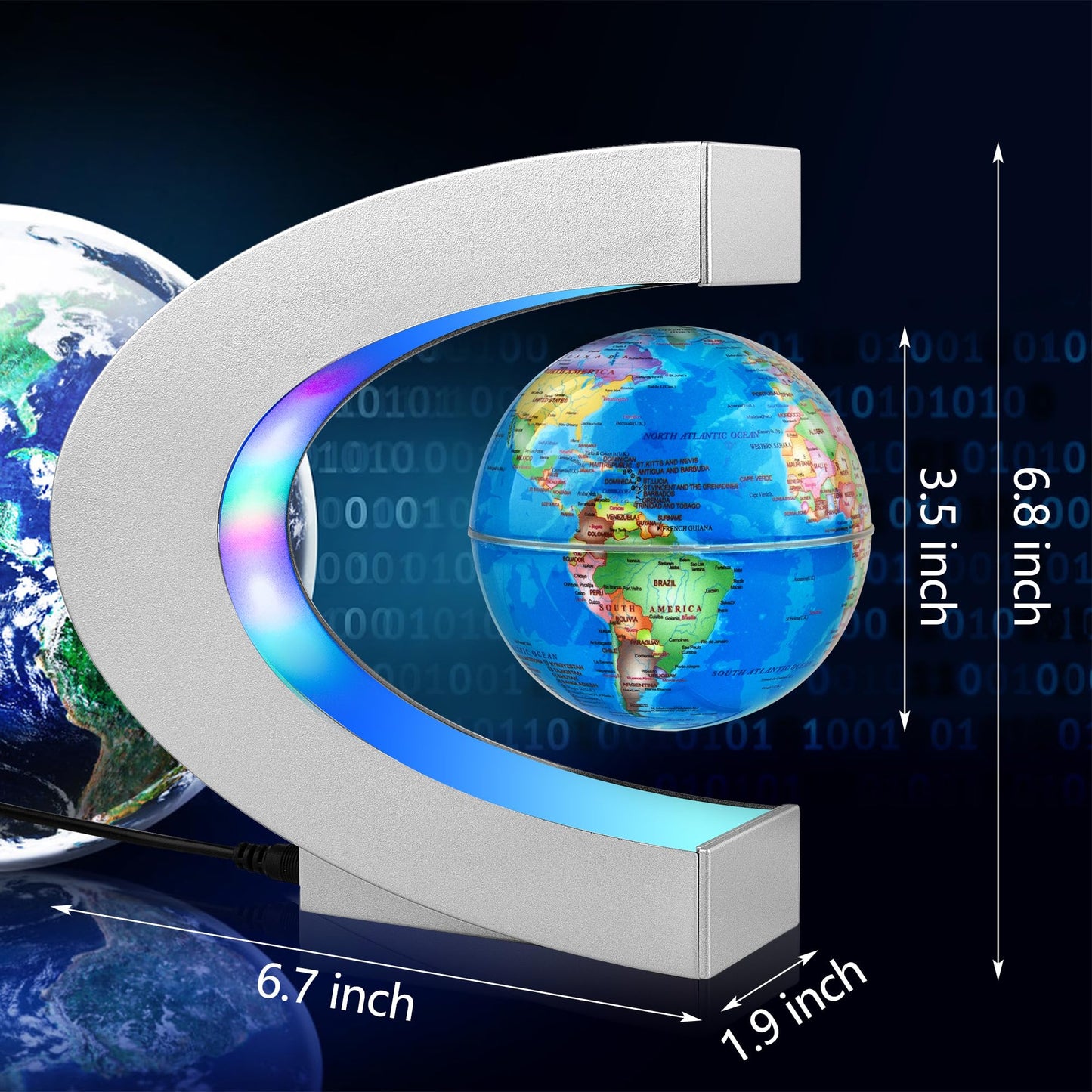 MOKOQI Magnetic Levitating Globe with LED Light – Floating World Desk Gadget