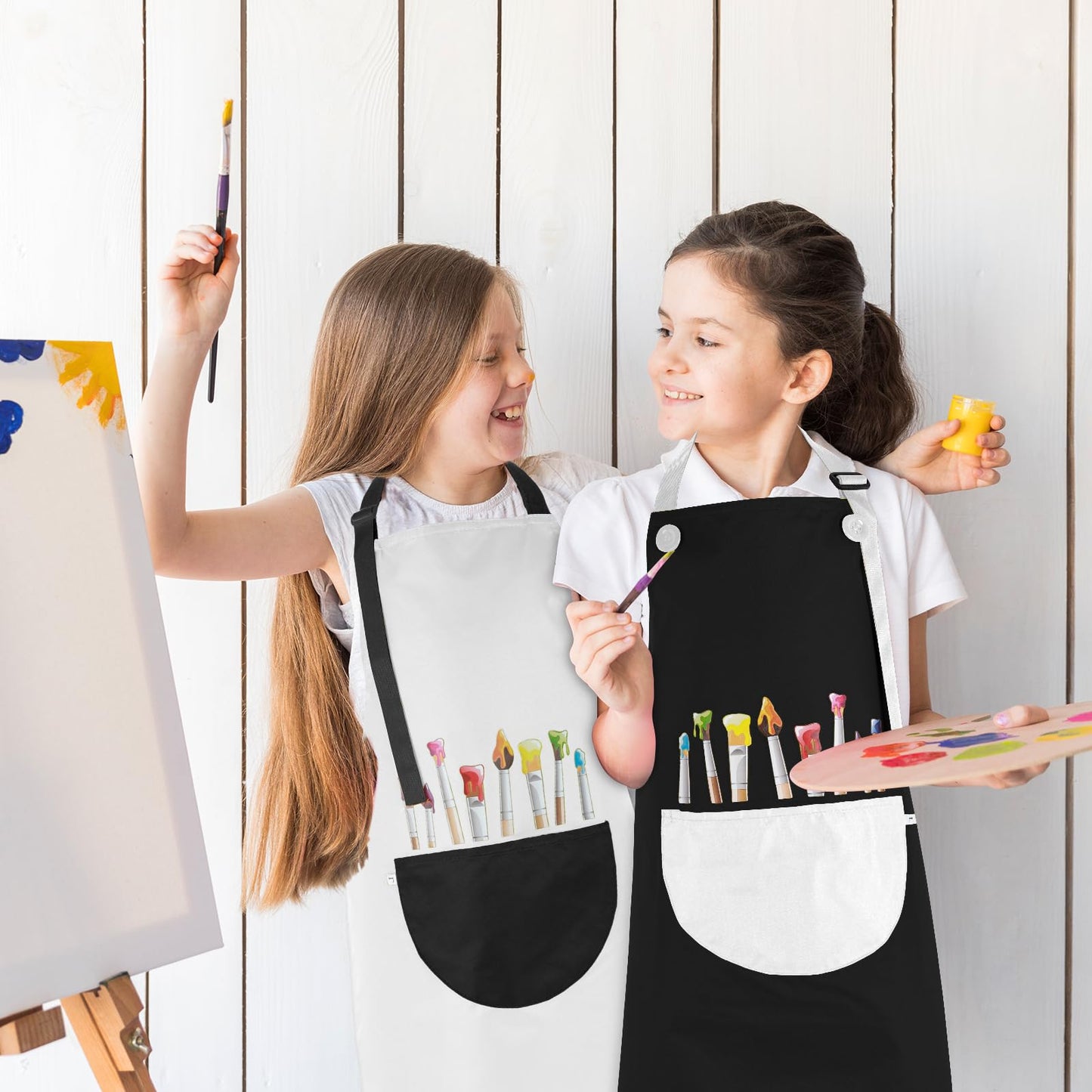 Molain 2 Pack Kids Aprons – Adjustable Waterproof Art Aprons with Pockets (Gray & Black)