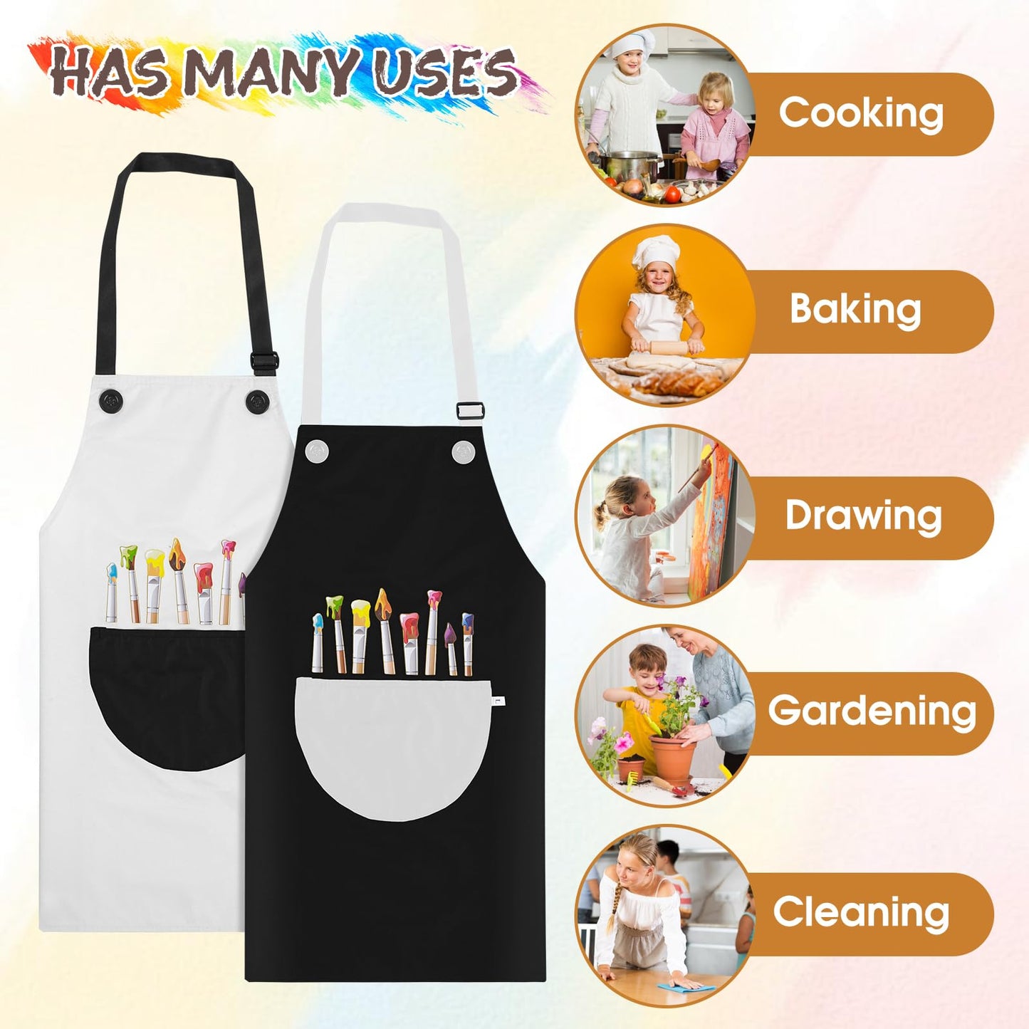 Molain 2 Pack Kids Aprons – Adjustable Waterproof Art Aprons with Pockets (Gray & Black)