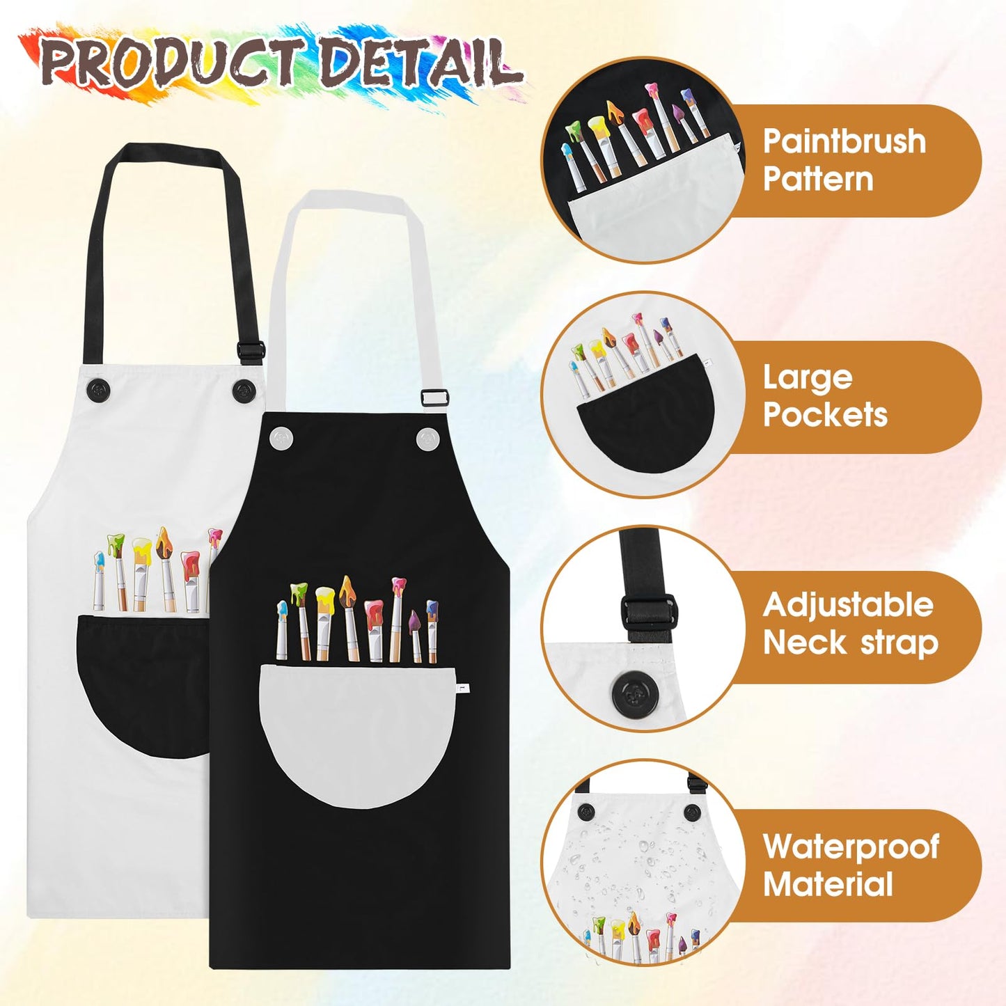 Molain 2 Pack Kids Aprons – Adjustable Waterproof Art Aprons with Pockets (Gray & Black)