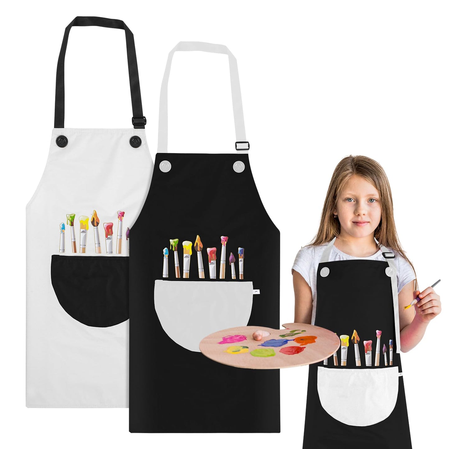 Molain 2 Pack Kids Aprons – Adjustable Waterproof Art Aprons with Pockets (Gray & Black)
