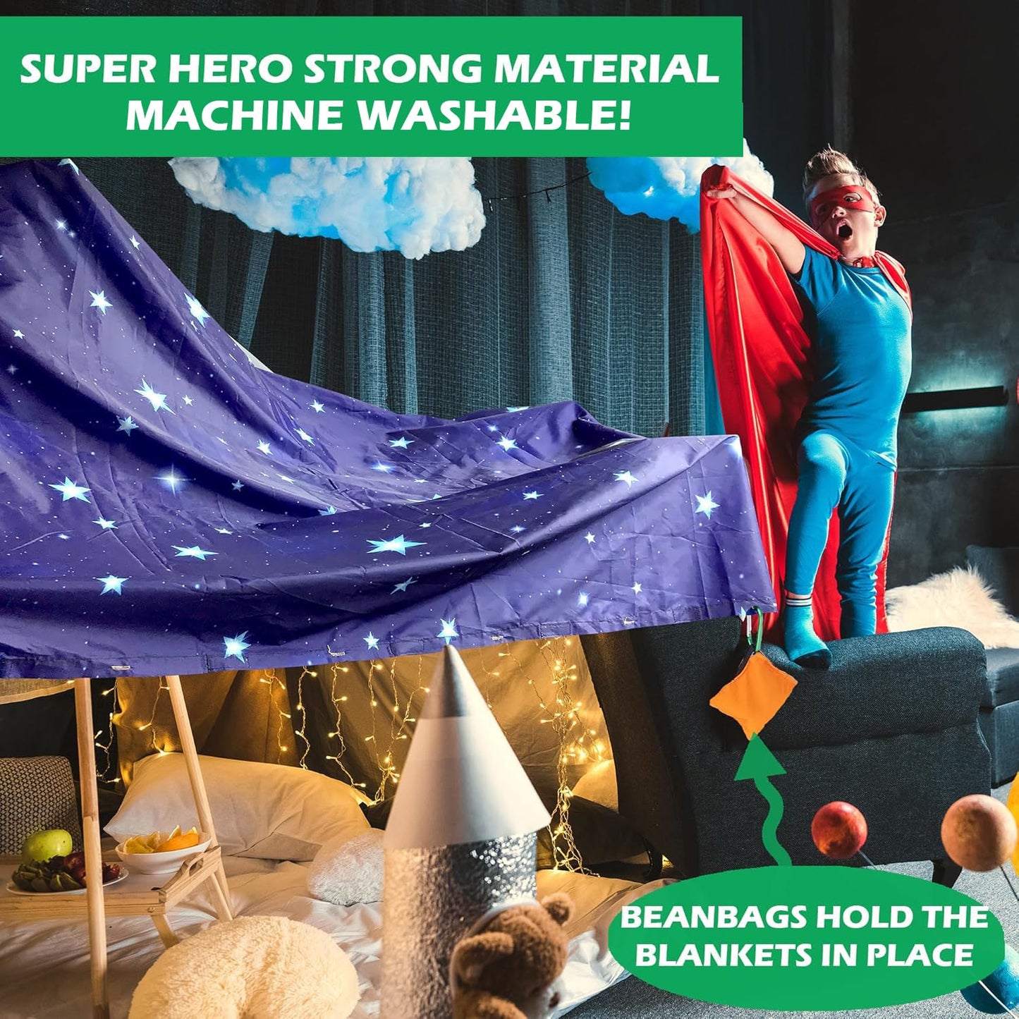 Molcey Blanket Fort Building Kit for Kids 3-12 | Indoor & Outdoor Fort Play