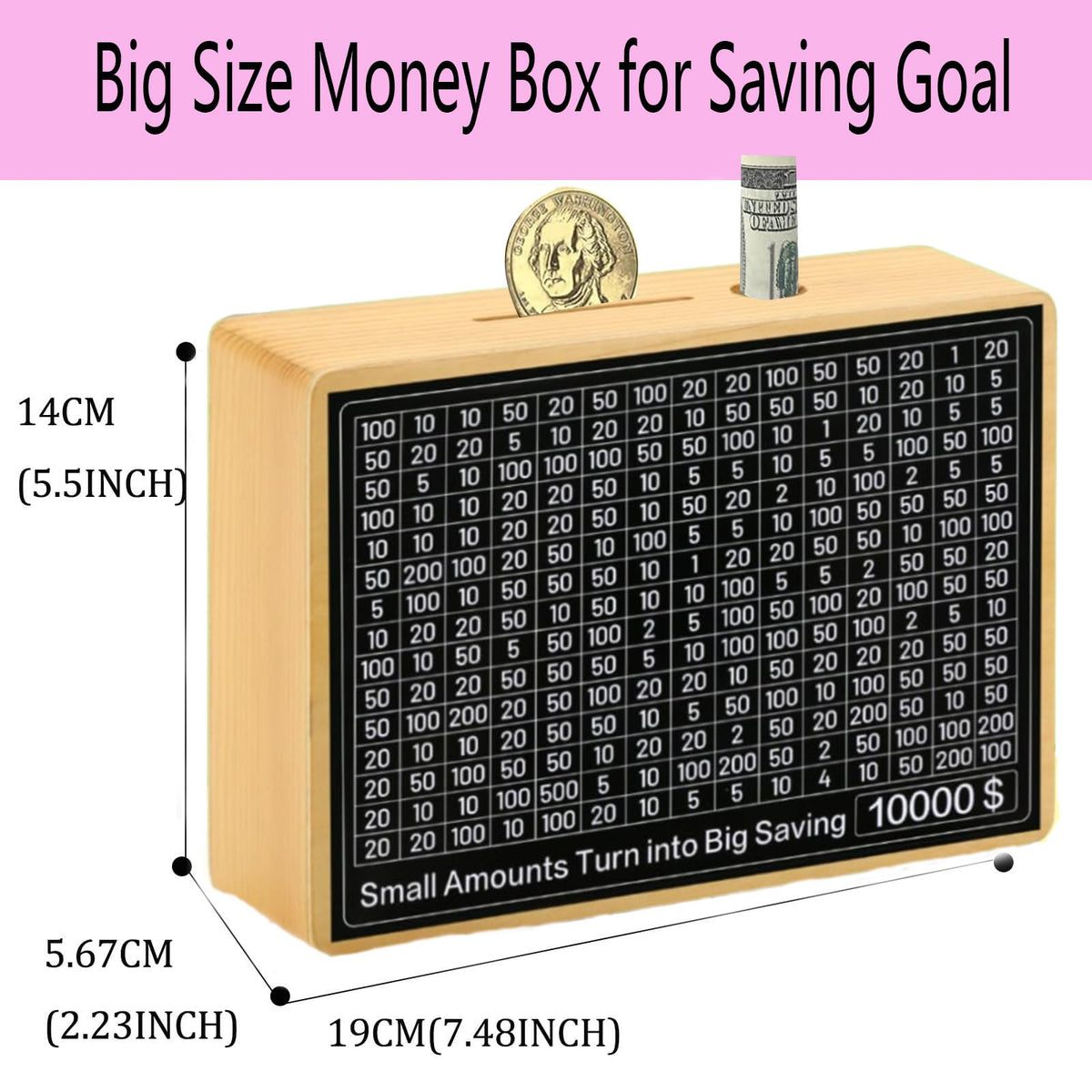 MoliDow 10,000 Money Saving Box – No Install Required Wooden Piggy Bank