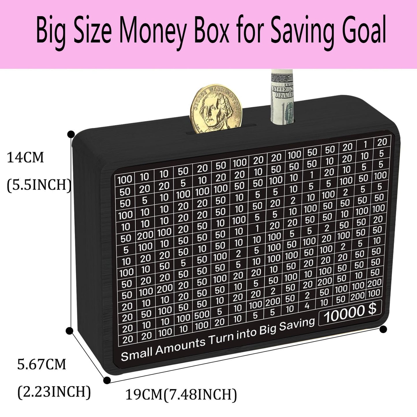 MoliDow 10000 Wooden Money Saving Box – No Install Piggy Bank