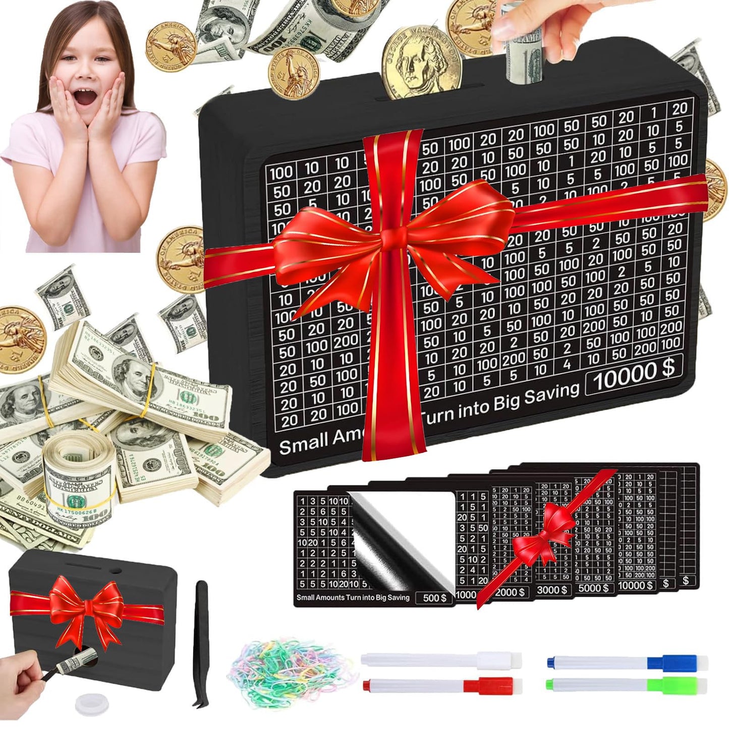 MoliDow 10000 Wooden Money Saving Box – No Install Piggy Bank