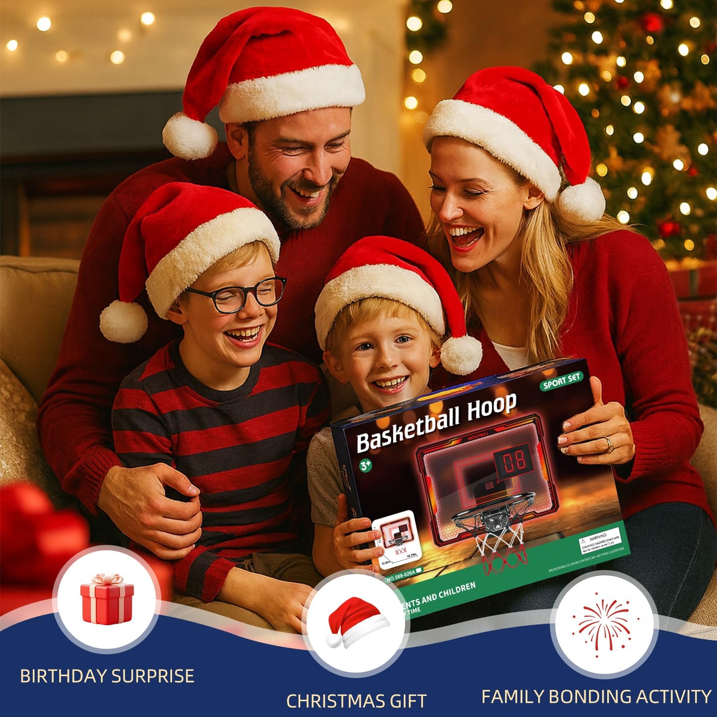 Molutsody Indoor Basketball Hoop for Kids – LED Lights, Scoreboard, Easy Door Install