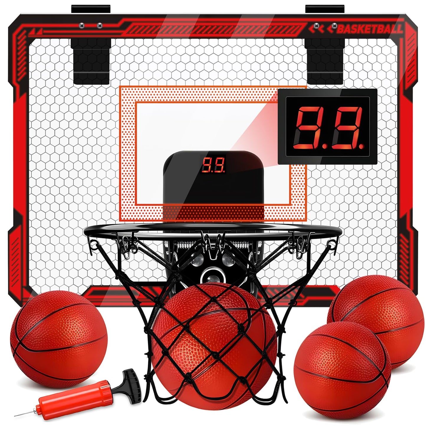Molutsody Indoor Basketball Hoop for Kids – LED Lights, Scoreboard, Easy Door Install