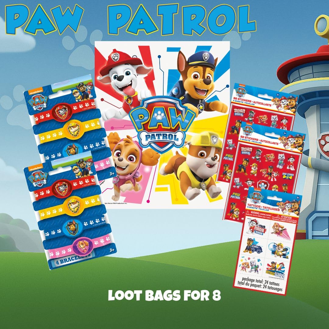 Momentko Paw Patrol Loot Bag Bundle – 8 Loot Bags, Tattoos, Stickers & Bracelets