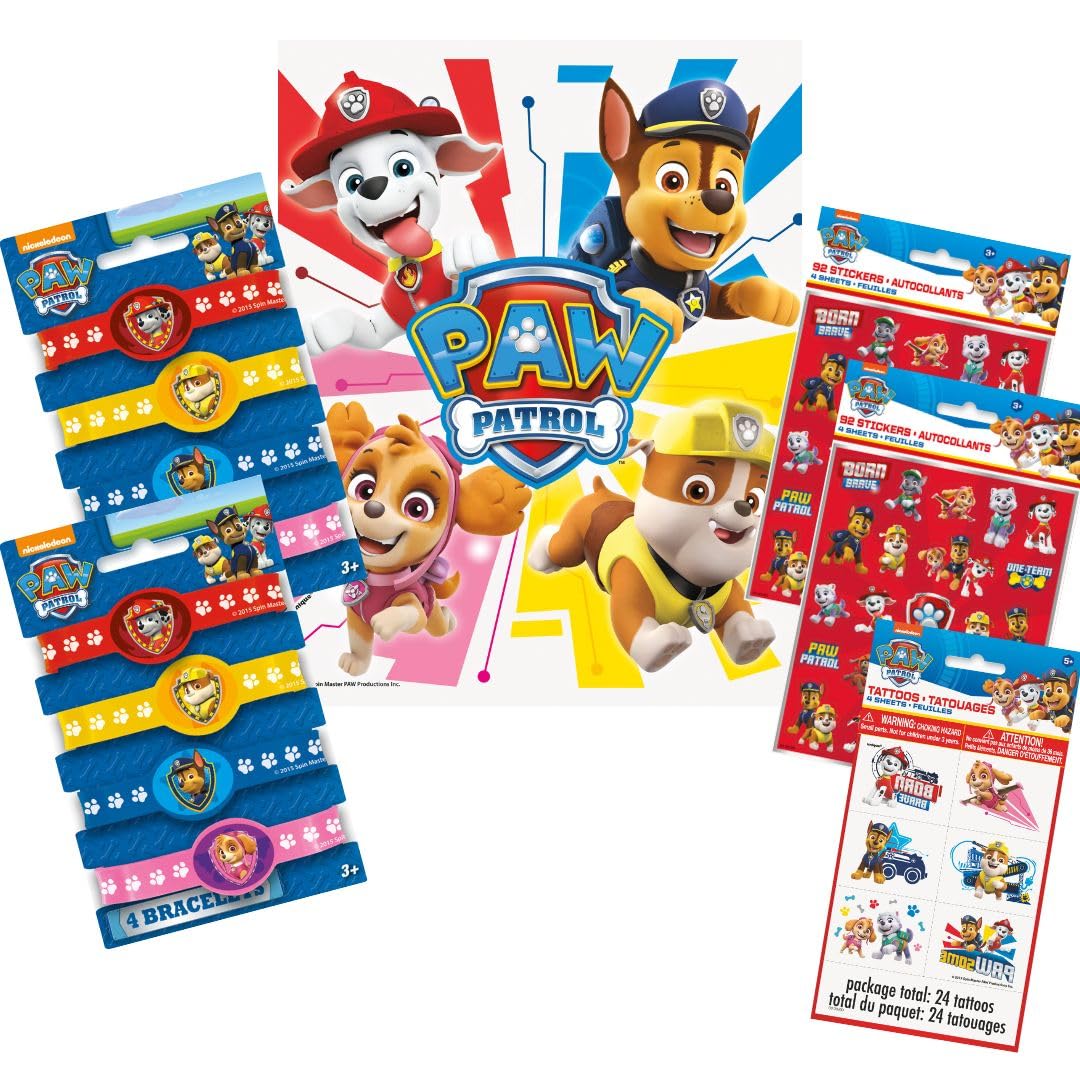 Momentko Paw Patrol Loot Bag Bundle – 8 Loot Bags, Tattoos, Stickers & Bracelets